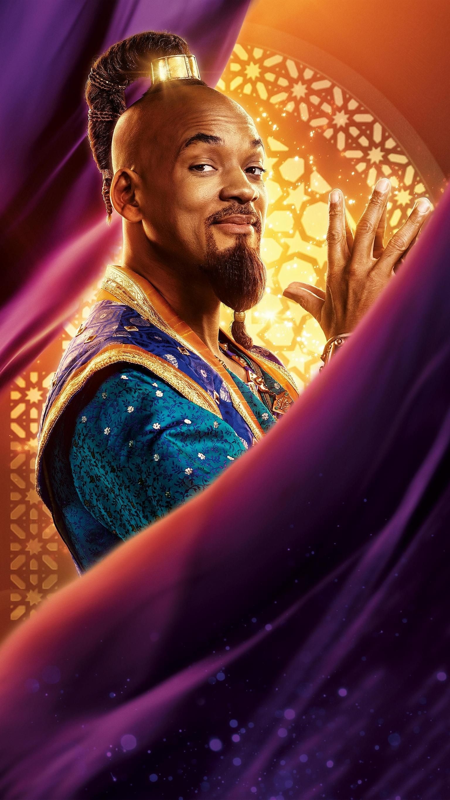 Will Smith: Genie, Aladdin, 2019 American musical fantasy film directed by Guy Ritchie. 1540x2740 HD Wallpaper.