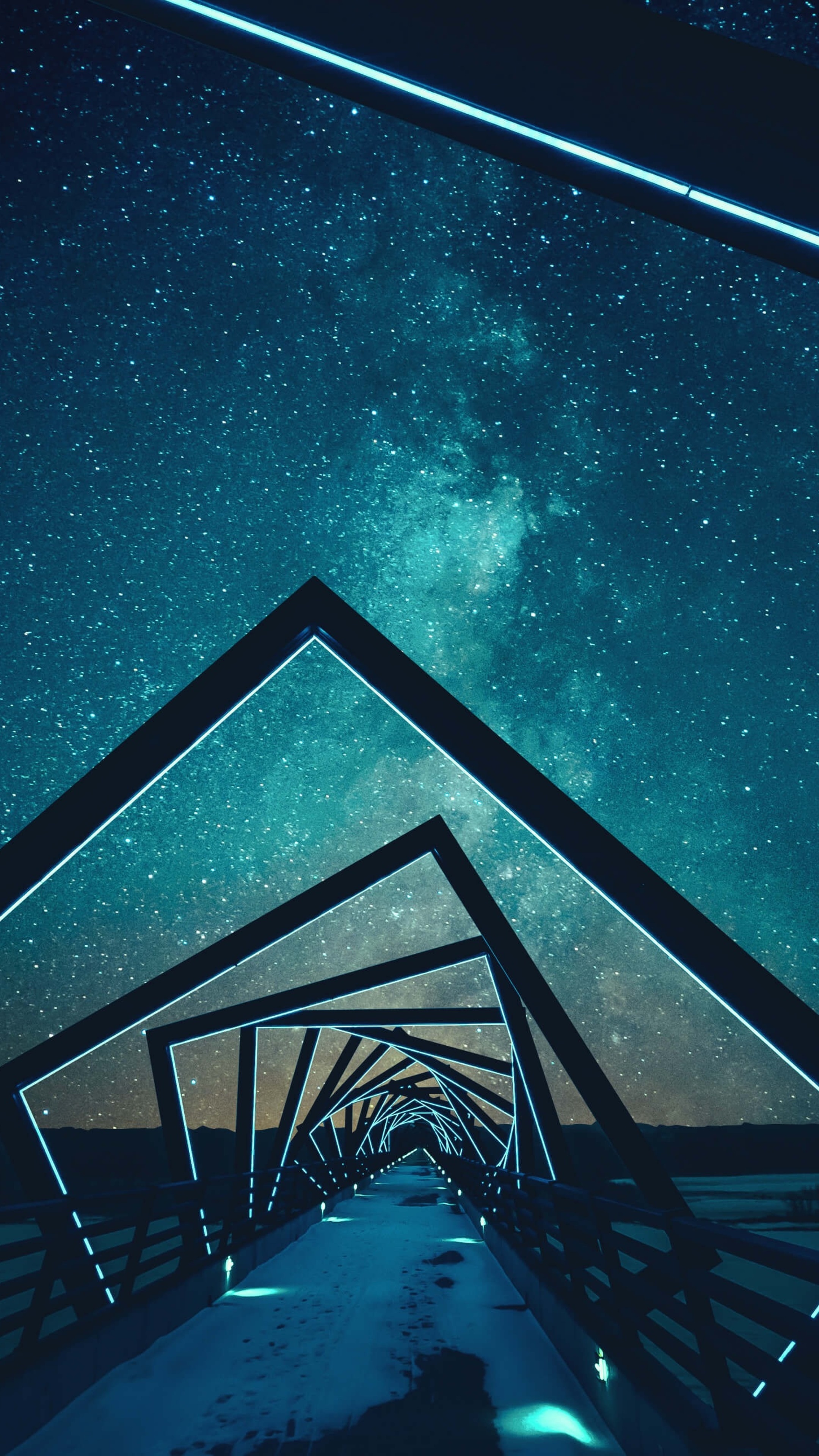 Bridge: A walking span designed in the abstract style, Sky full of stars. 2160x3840 4K Wallpaper.