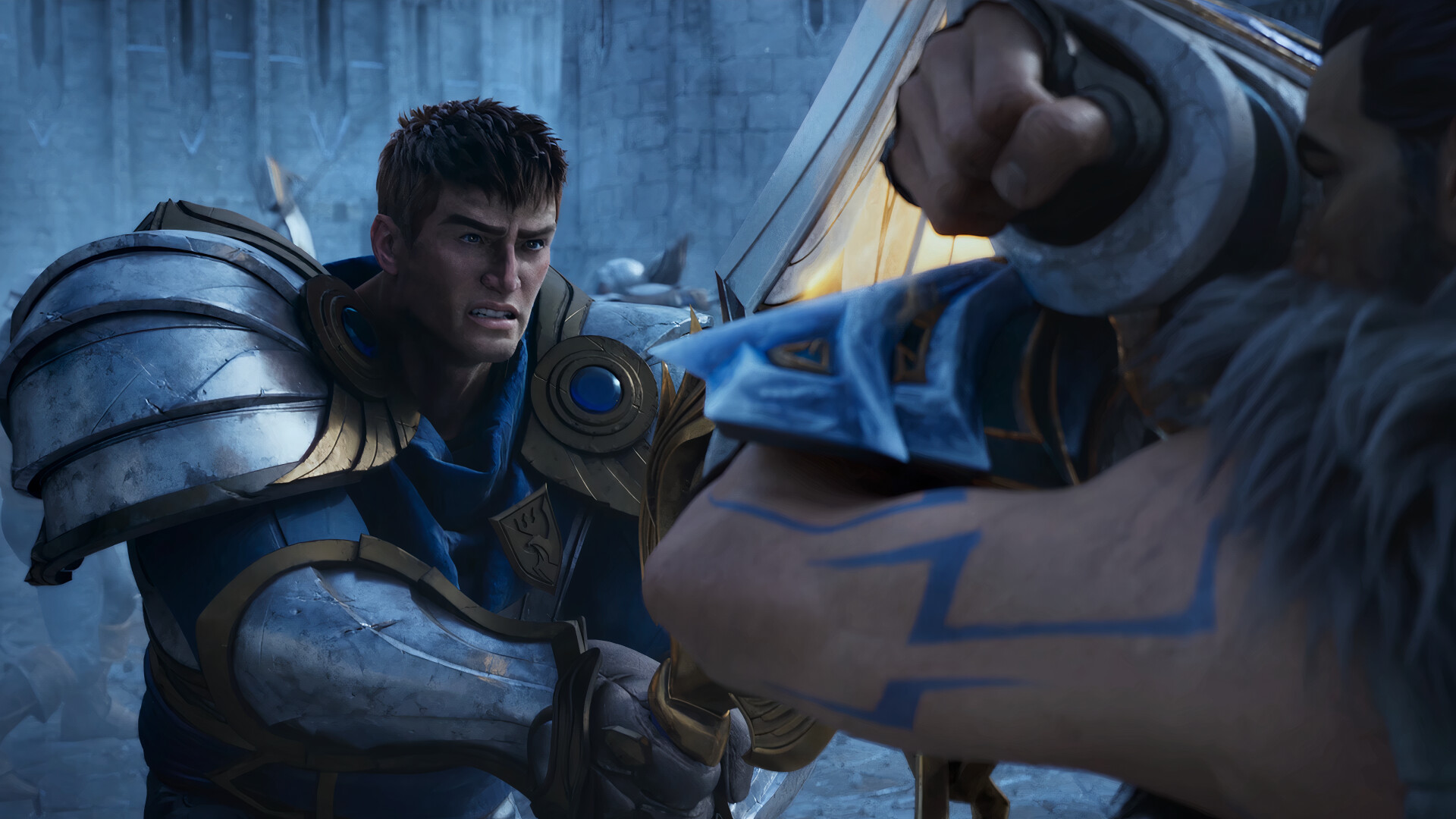 Garen: Sword-Captain of Demacia in a fight, MOBA inspired by Defense of the Ancients, a custom map for Warcraft III. 1920x1080 Full HD Wallpaper.