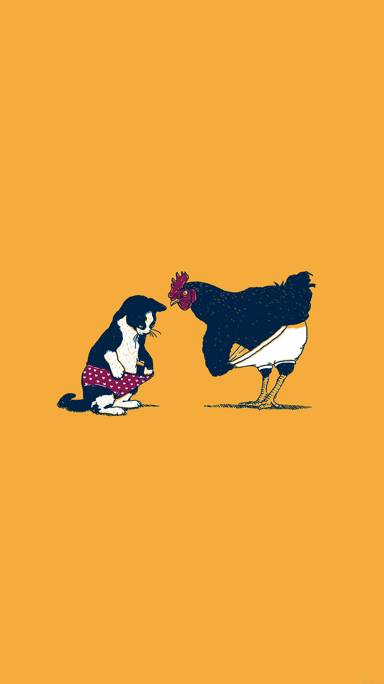 Cat and chicken, Playful illustration, Quirky art, Whimsical wallpaper, 1250x2210 HD Handy