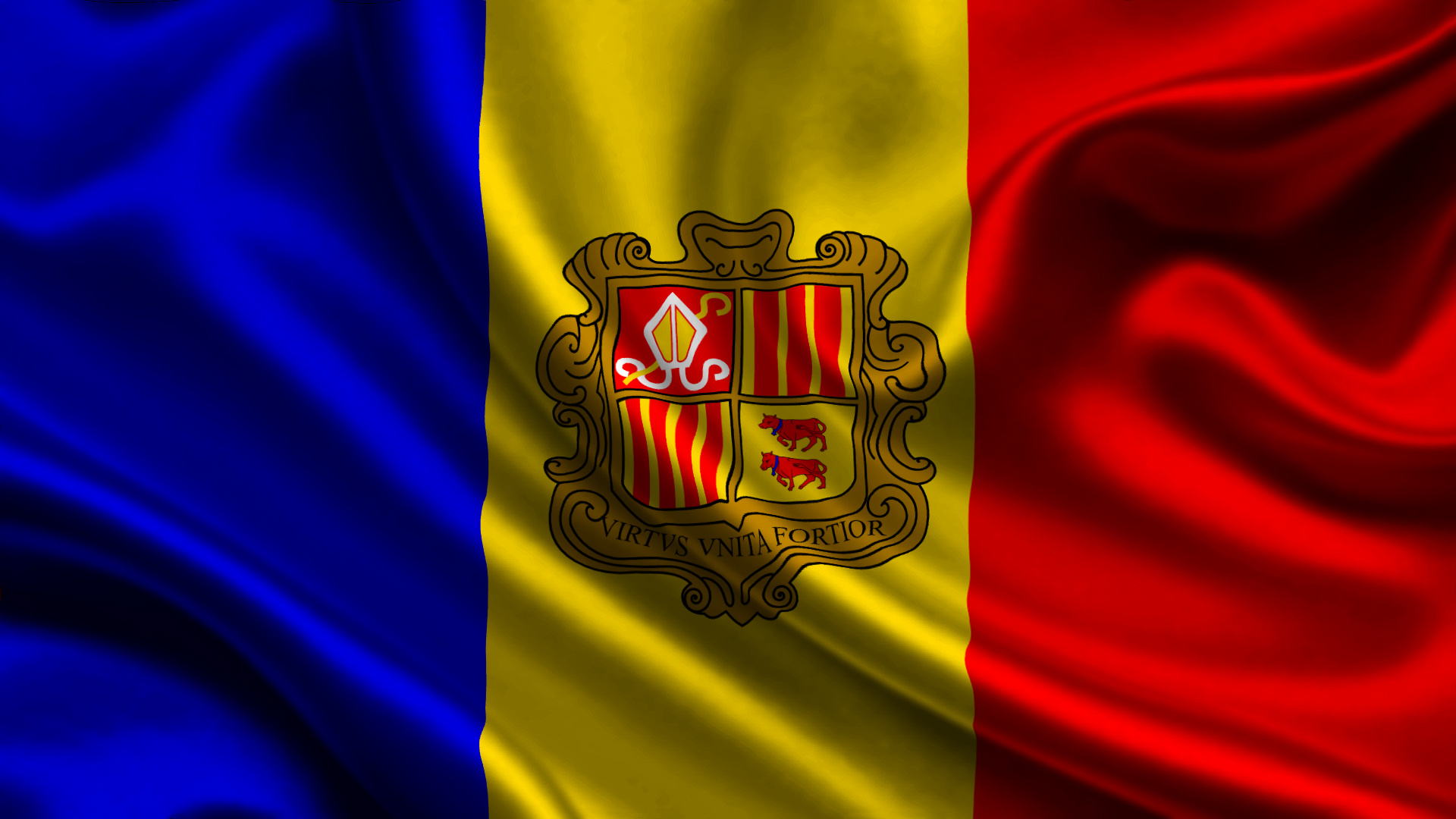 Andorra flag stripes, Patriotic wallpaper, National symbol, Wallpaper design, 1920x1080 Full HD Desktop