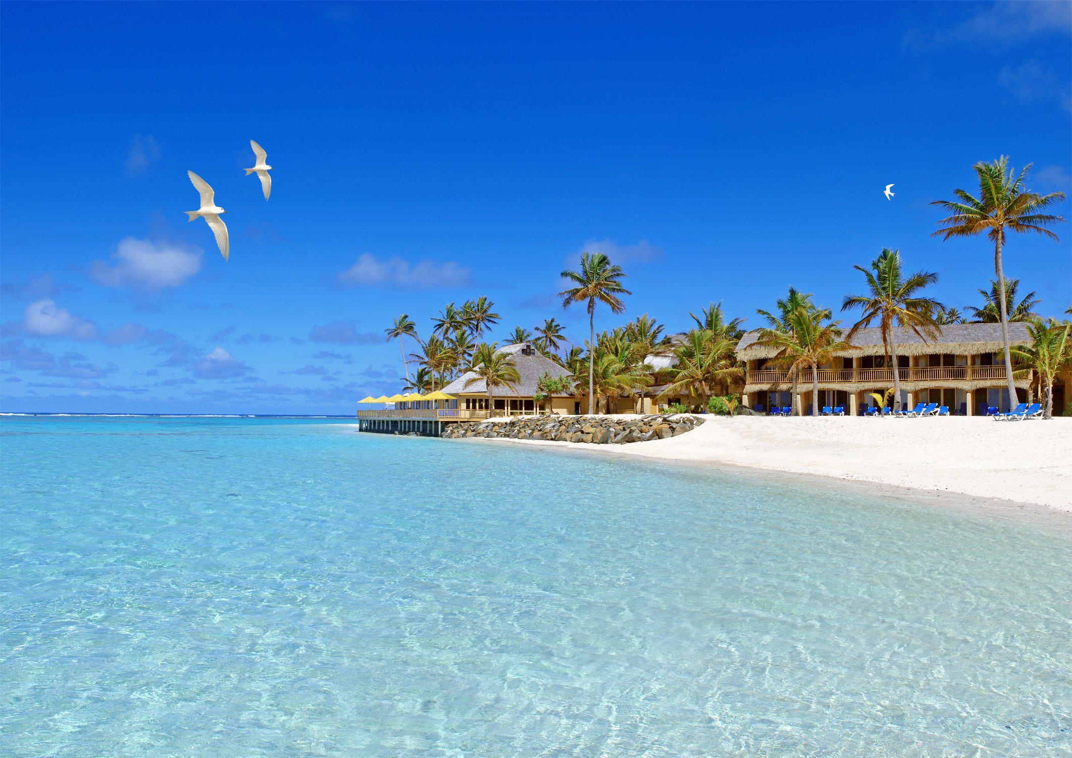 Avarua beach birds, Sky and sea, Sand bungalows, Tropical paradise, 2130x1500 HD Desktop