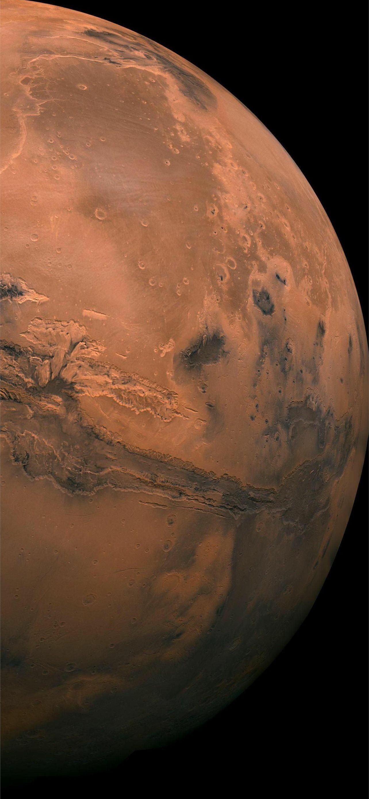 Mars: The planet's circumference is 21,297 km, Milky Way. 1290x2780 HD Background.