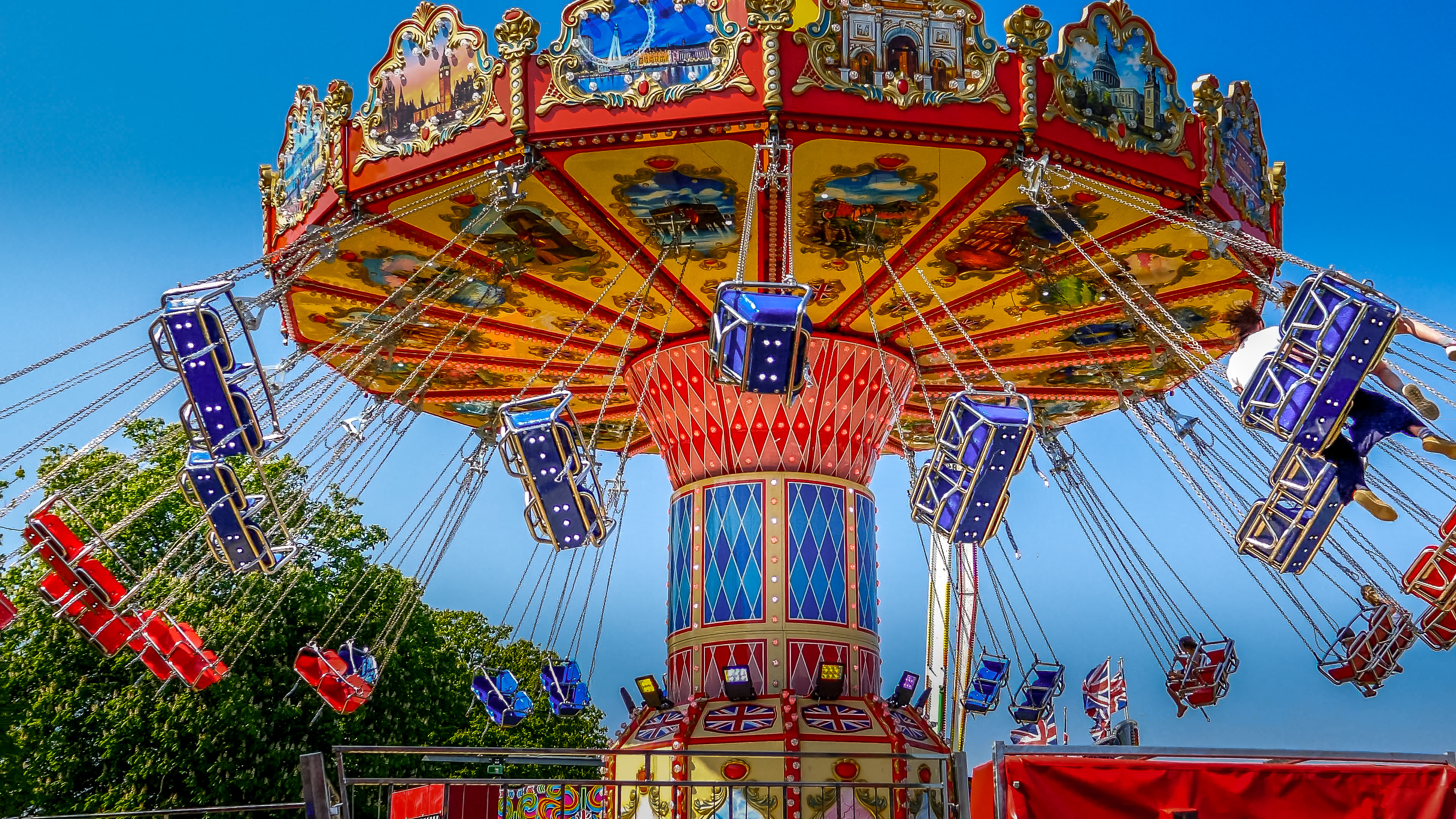Fun Fair: Fort Nelson, Swing Ride, Leisure time, Entertainment venue. 3840x2160 4K Background.