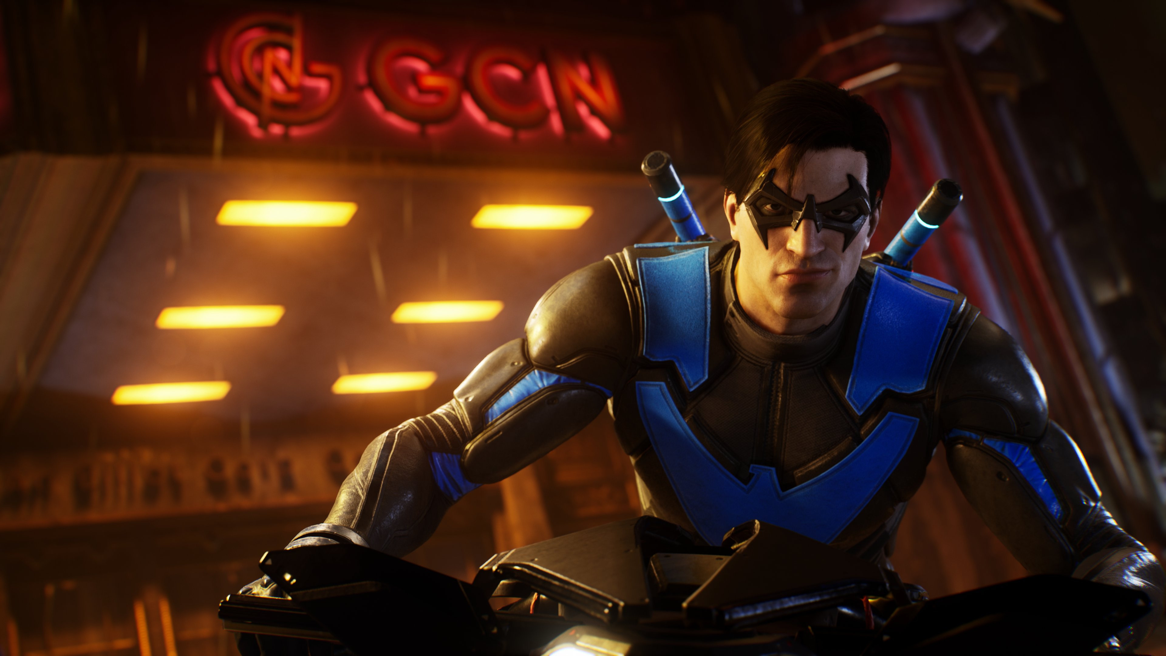 Gotham Knights (Game): Nightwing, The acrobatics master of the group known for fighting with his two escrima sticks. 3840x2160 4K Background.