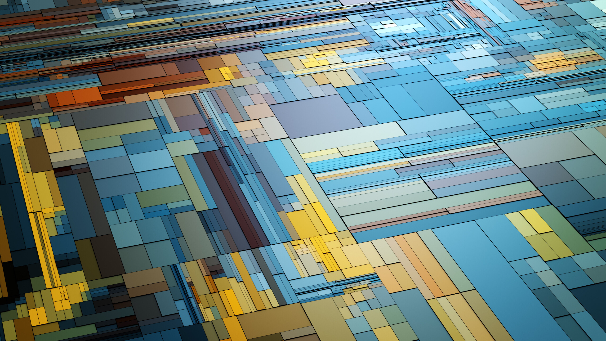 Geometric Abstract: Squares, Parallels, Rectangles, Multicolored. 2560x1440 HD Background.