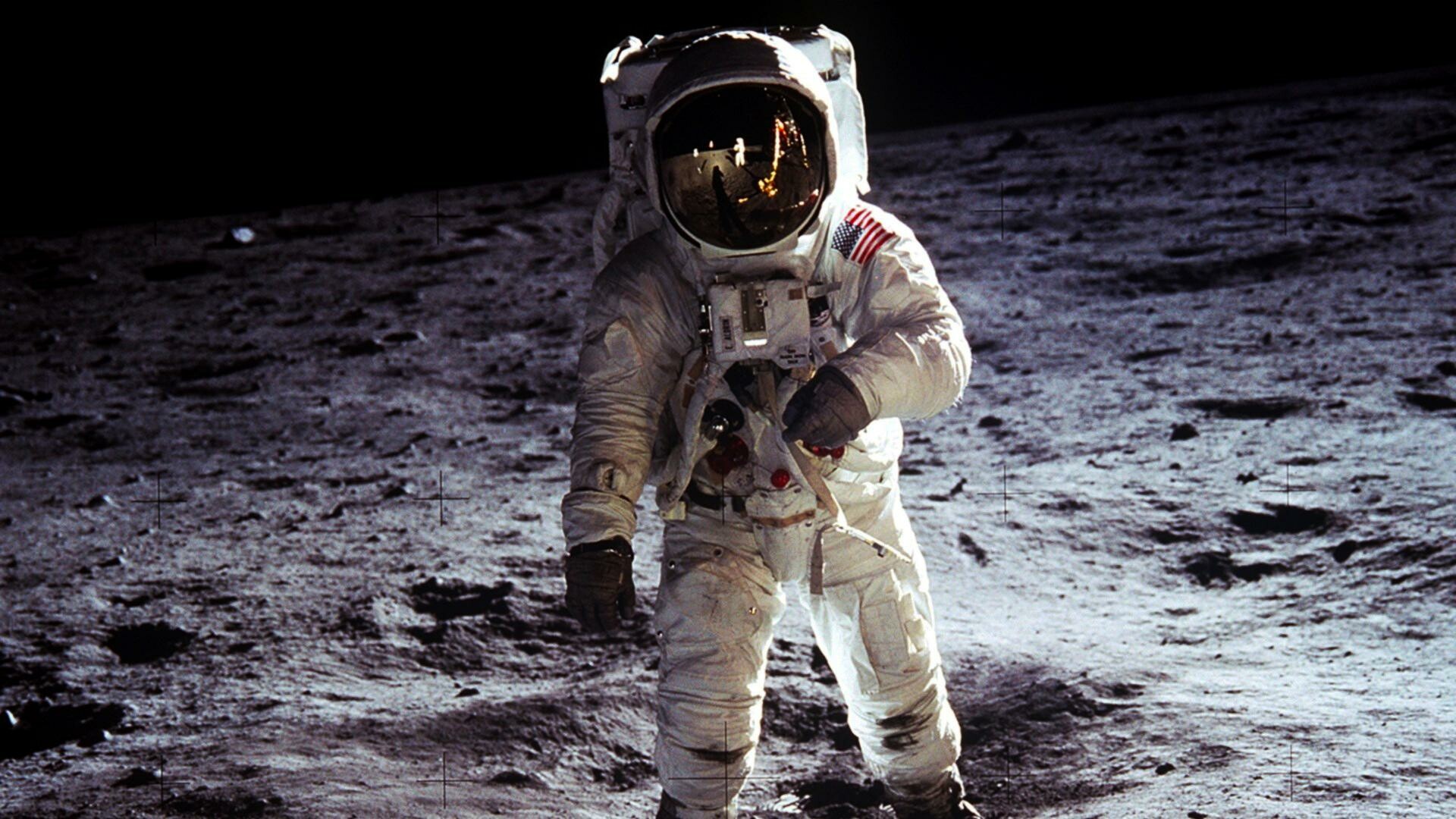 Neil Armstrong: The lunar lander spacecraft, Moon's surface, The United States' Apollo program. 1920x1080 Full HD Wallpaper.