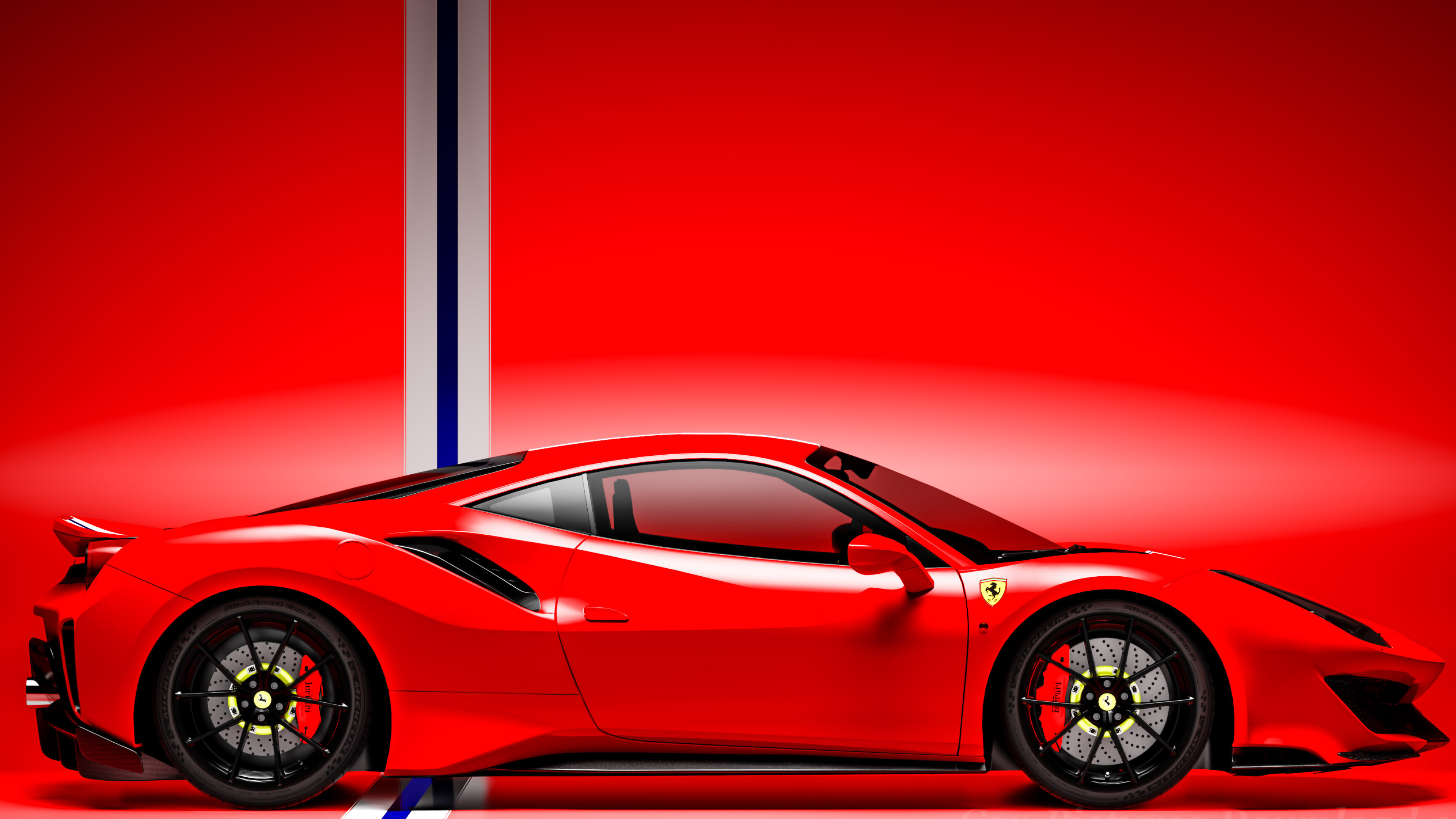 Ferrari: A twin-turbocharged 3.9-liter V-8, 488 Pista, 2020. 3840x2160 4K Background.