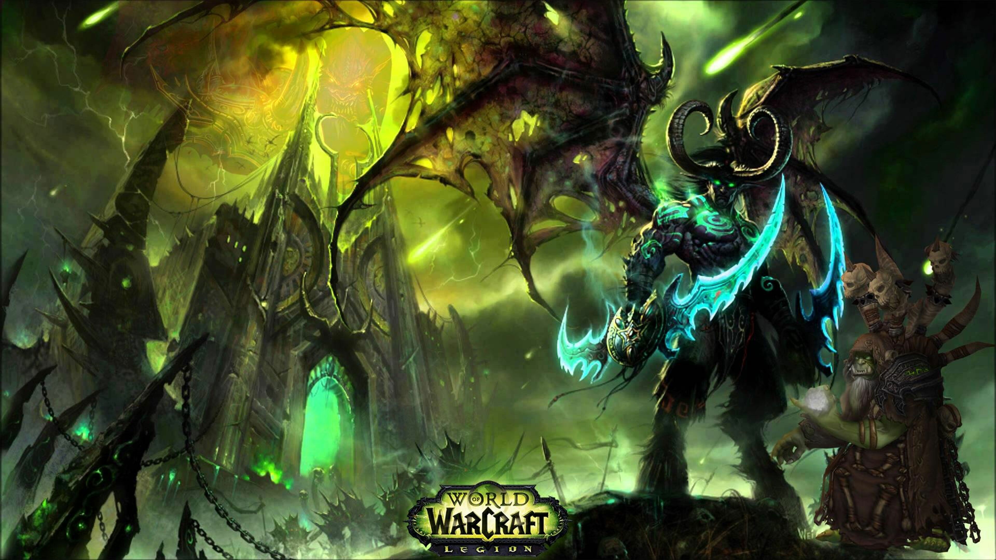 World of Warcraft: WoW Legion, Illidan Stormrage, Gul'dan. 3840x2160 4K Background.