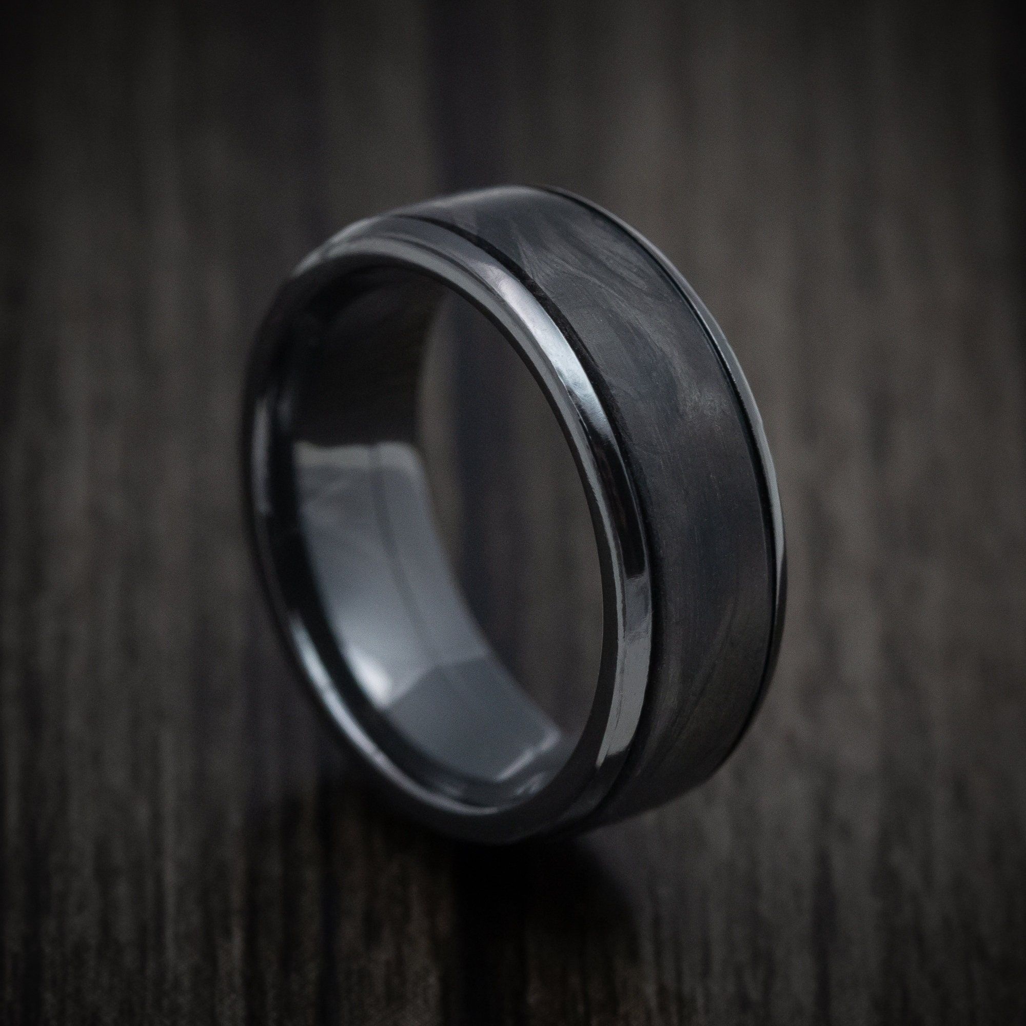 Black zirconium ring, Carbon fiber inlays, Custom band, Bold and modern design, 2000x2000 HD Phone