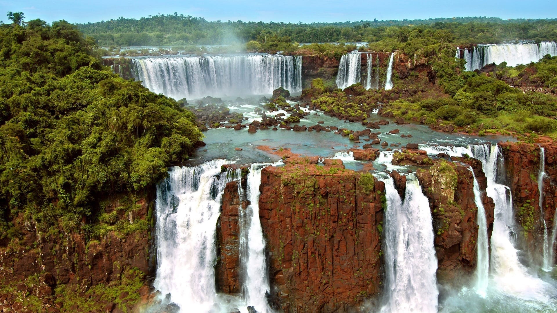 Iguazu National Park, Waterfall landscape, Forest trees, Jungle rocks, 1920x1080 Full HD Desktop