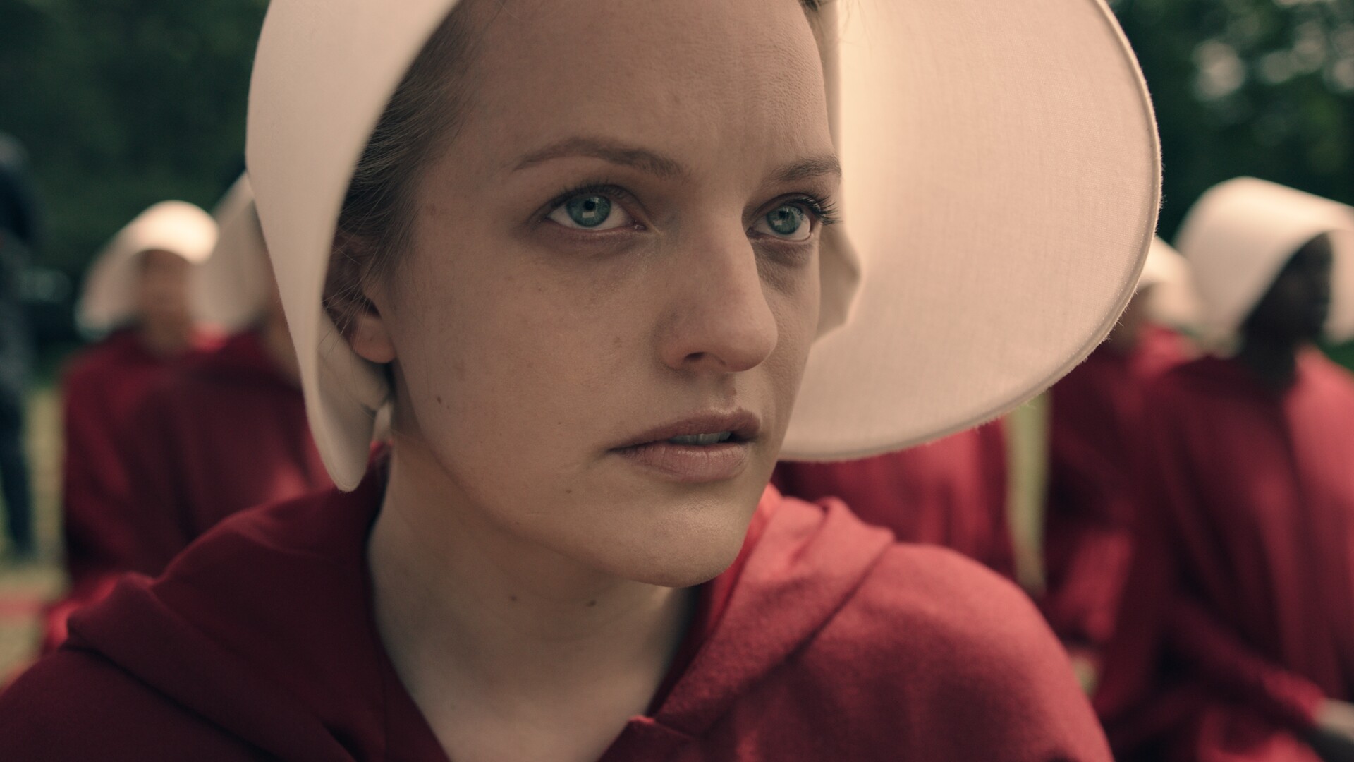 The Handmaid's Tale: Elisabeth Moss, Awarded the Primetime Emmy Award for Outstanding Lead Actress in a Drama Series. 1920x1080 Full HD Wallpaper.