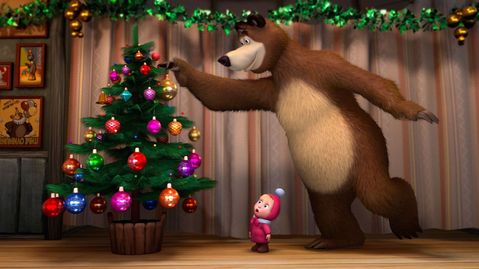 Masha, Bear, Celebrate Holidays, Christmas, 1920x1080 Full HD Desktop