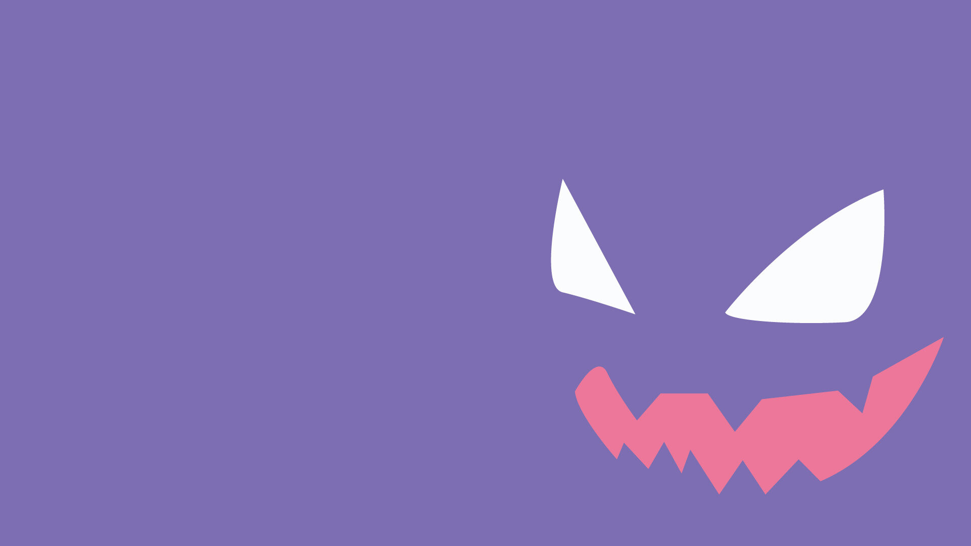 Gengar: Sinister smile, Minimalistic, Mischievous, Triangular eyes without pupils. 1920x1080 Full HD Wallpaper.