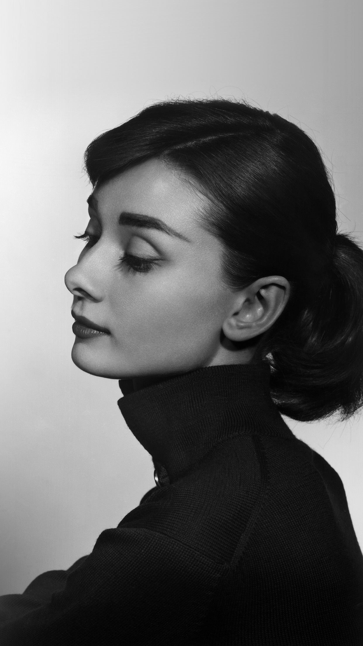 Black and white film, Dark and moody, Audrey Hepburn, Classic beauty, 1250x2210 HD Phone