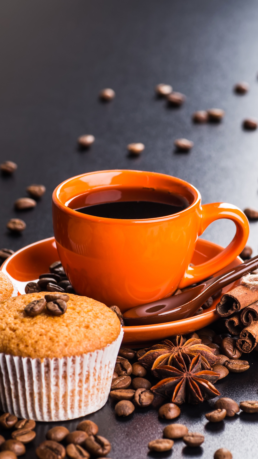 Coffee: The most beloved beverage, Muffin. 1080x1920 Full HD Background.