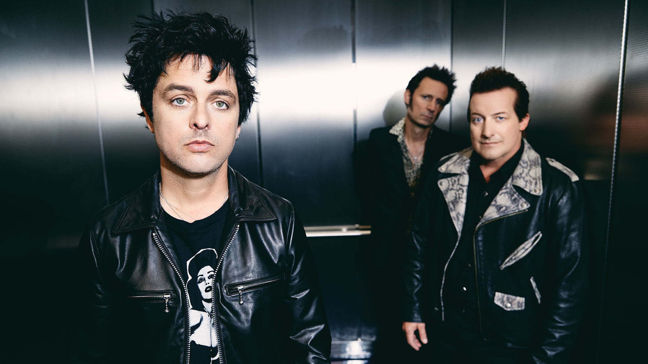 Green Day (Band): Billie Joe Armstrong with Mike Dirnt and Tre Cool, One of the greatest punk rock guitarists of all time. 2200x1240 HD Background.