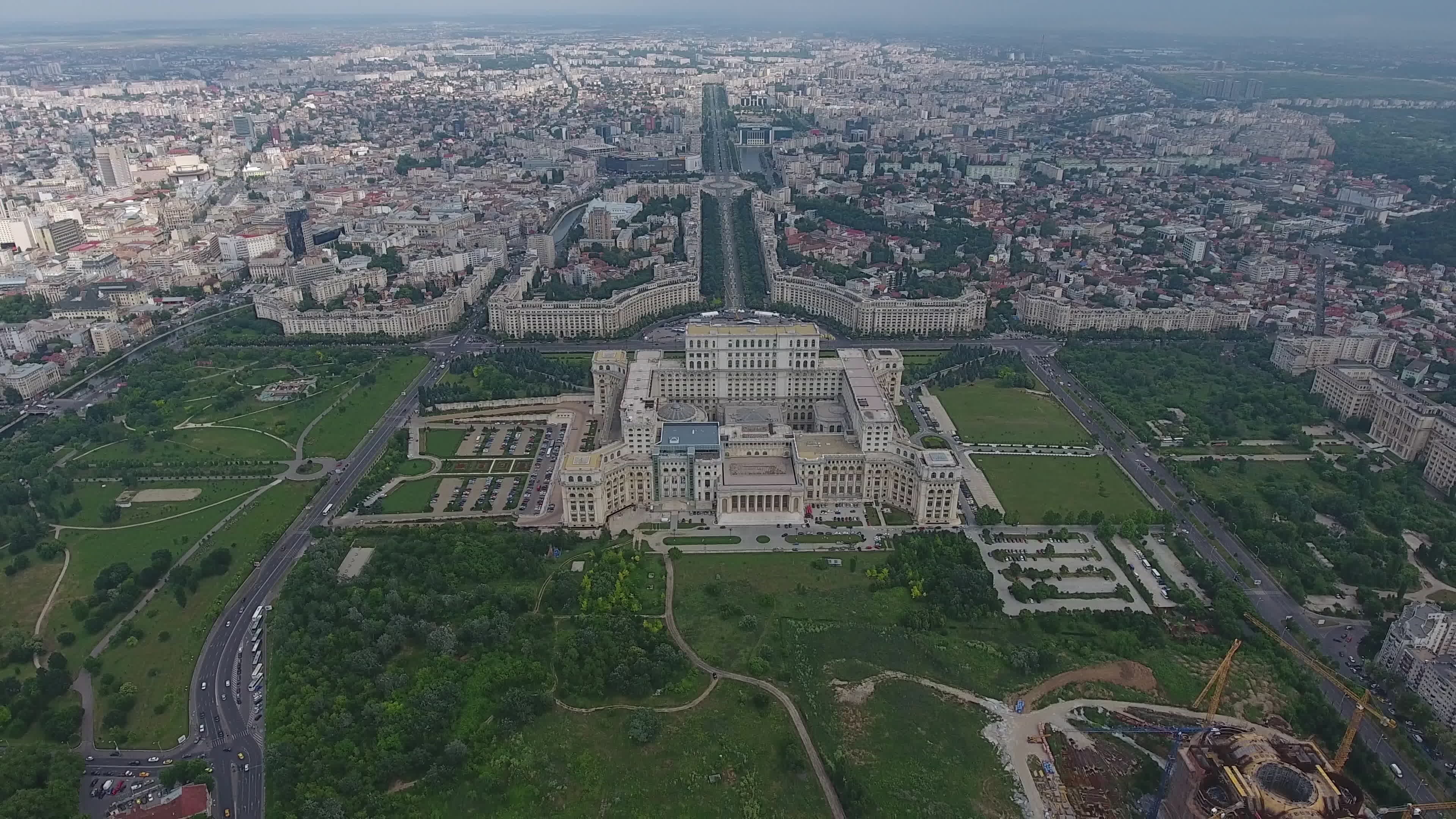 Palace of Parliament, Bucharest, 4k drone shot, Stock video, 3840x2160 4K Desktop