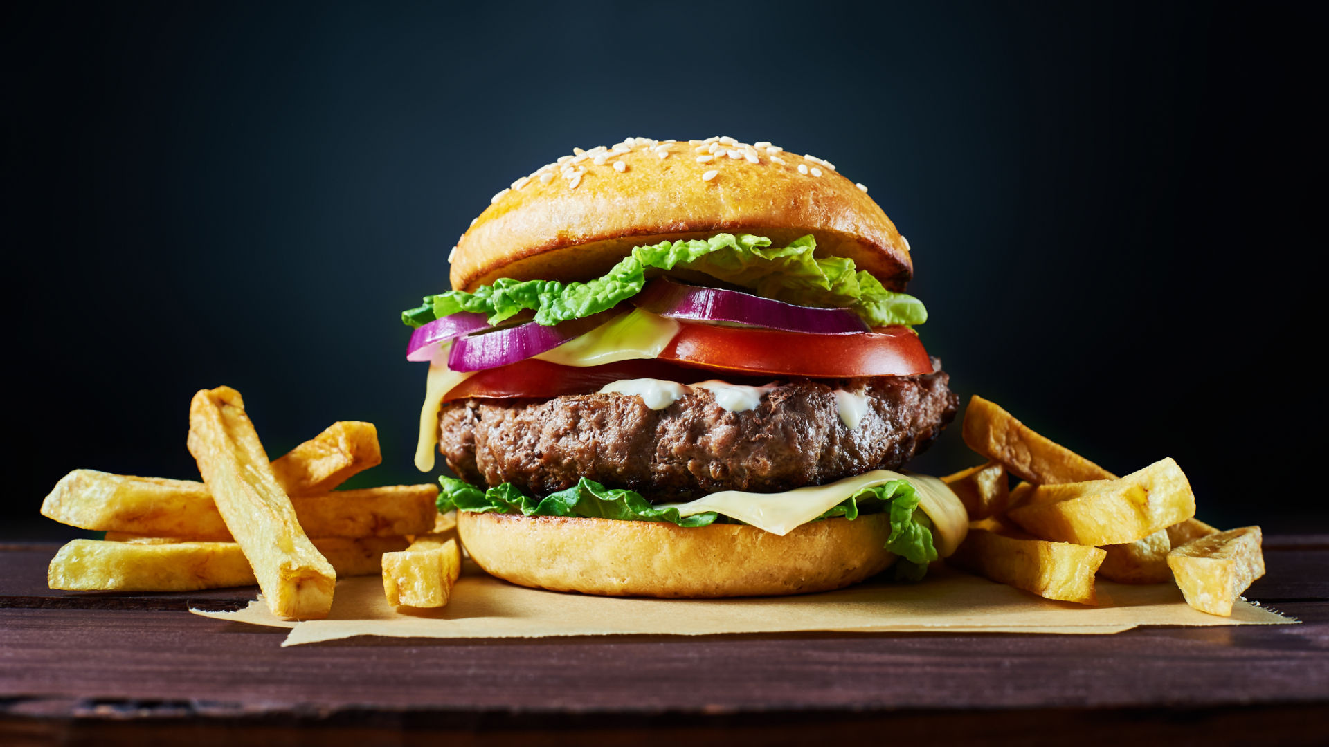 Hamburger: Grad Beefer, Considered a national dish of the United States. 1920x1080 Full HD Background.