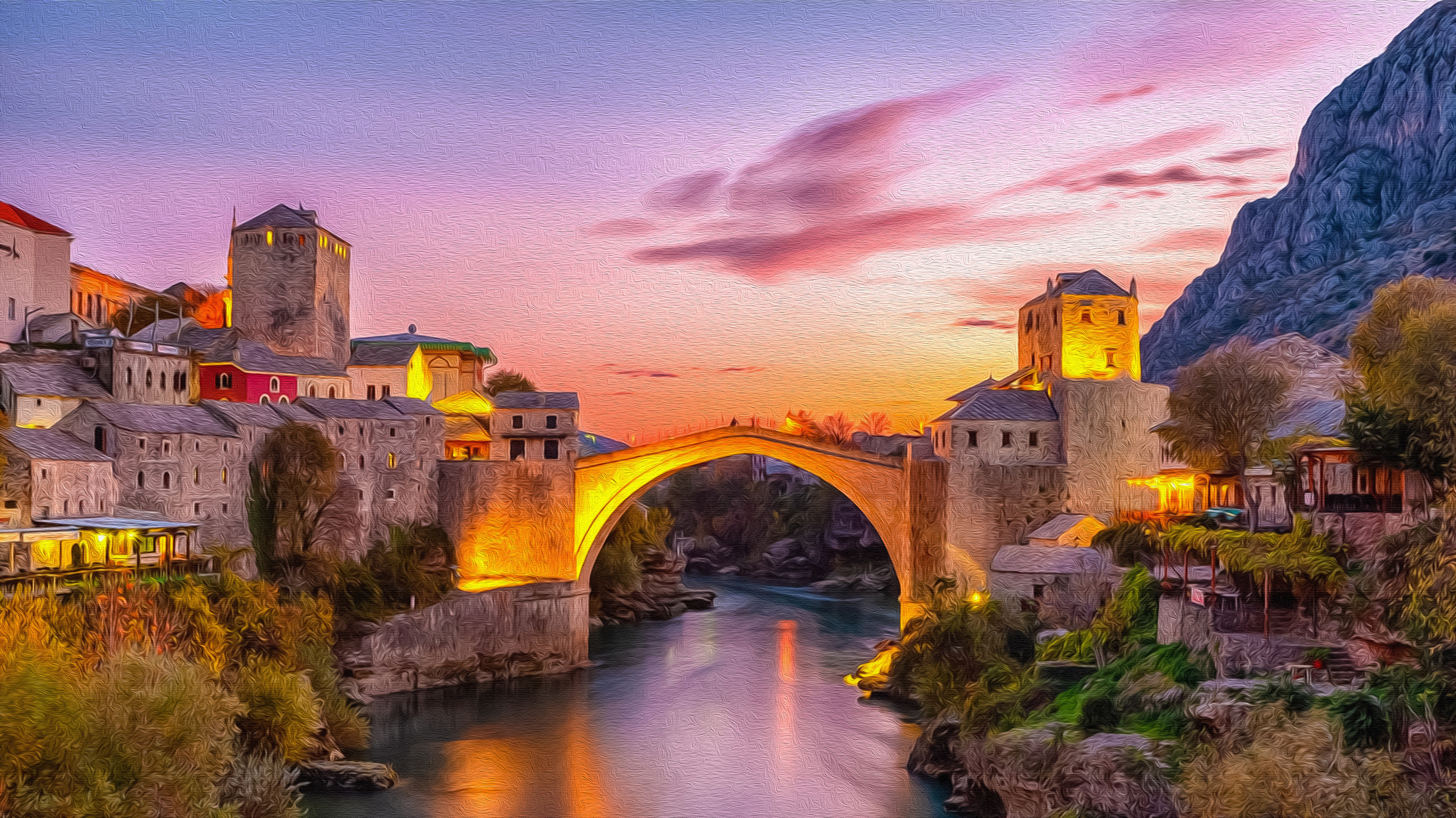 Iconic bridge, Historical landmark, Majestic painting, Breathtaking view, 3840x2160 4K Desktop