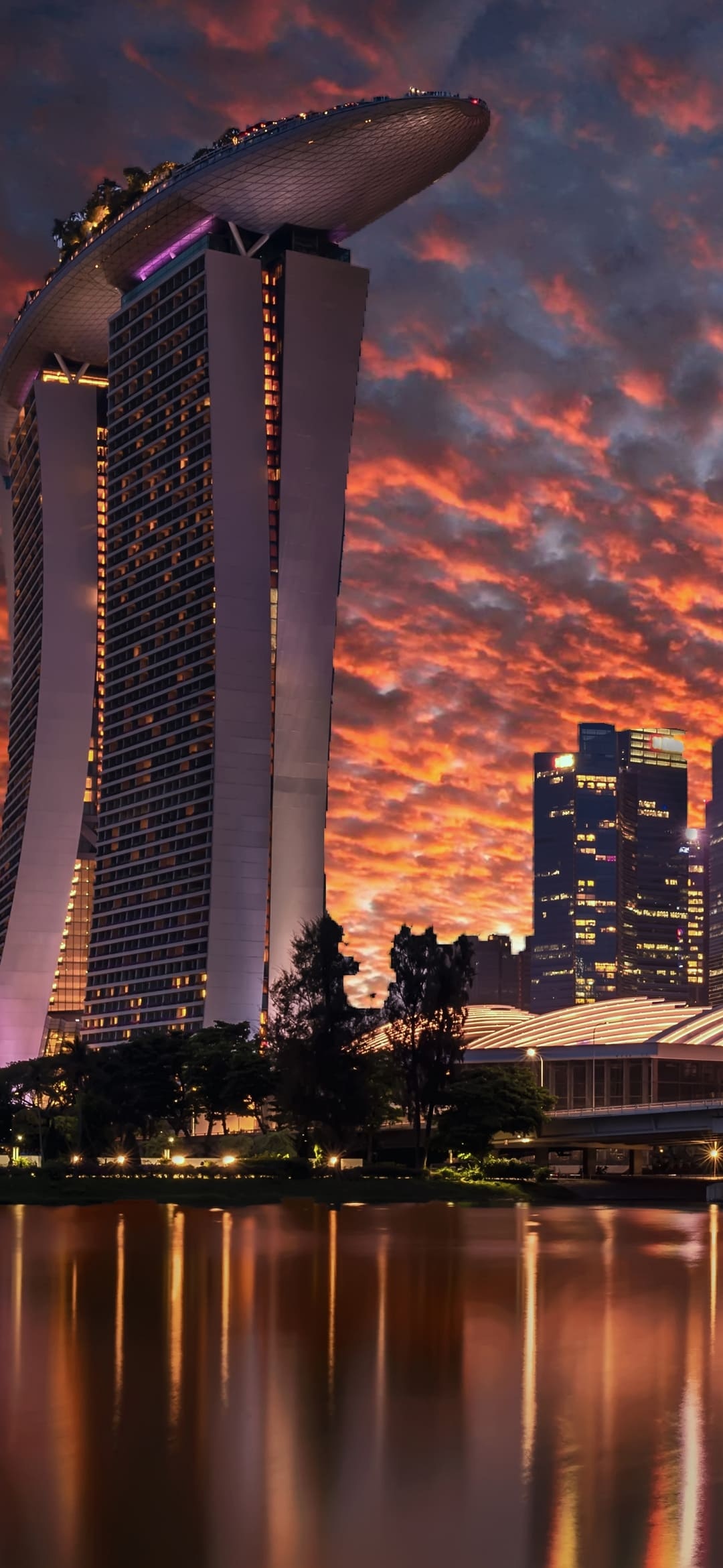 City: Three main towers of the Marina Bay Sands integrated resort, Singapore. 1080x2340 HD Wallpaper.
