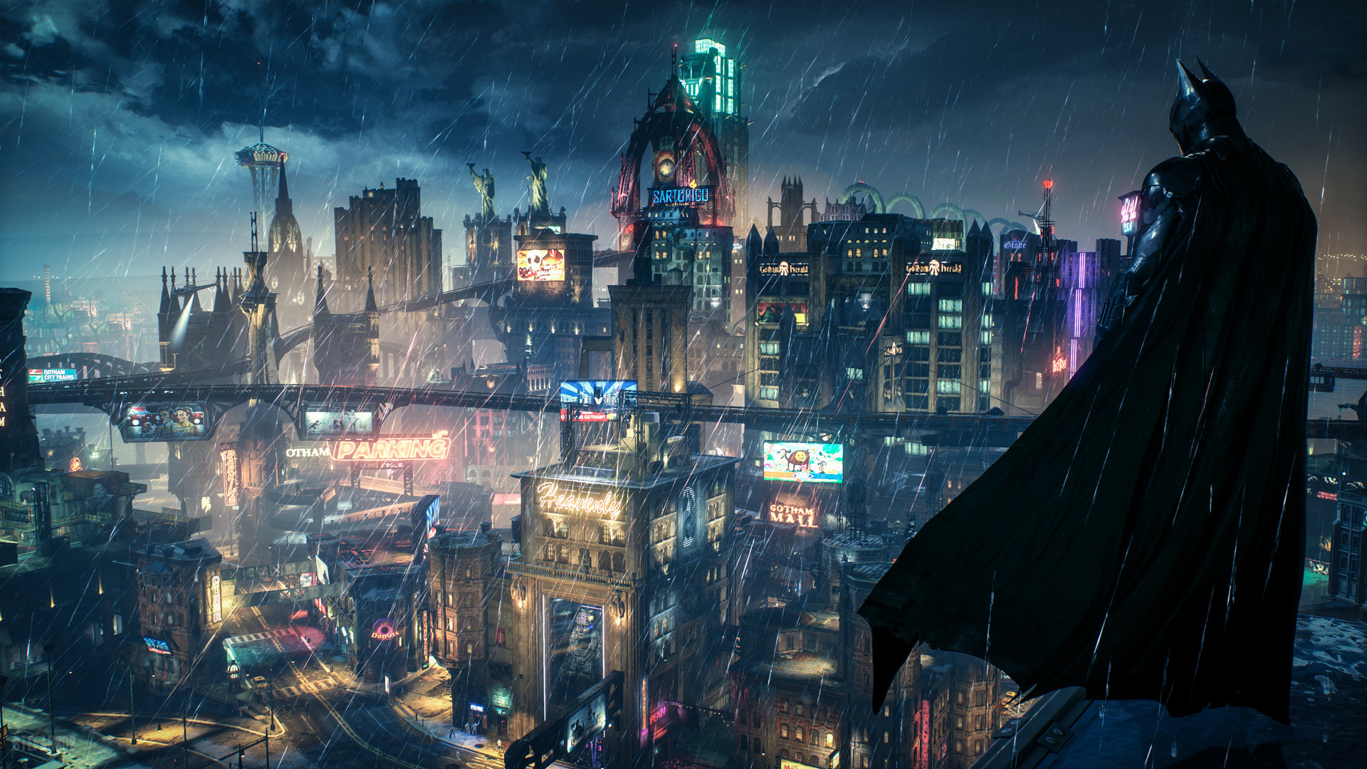 Gotham skyline, Batman Arkham Knight screenshots, 1920x1080 Full HD Desktop