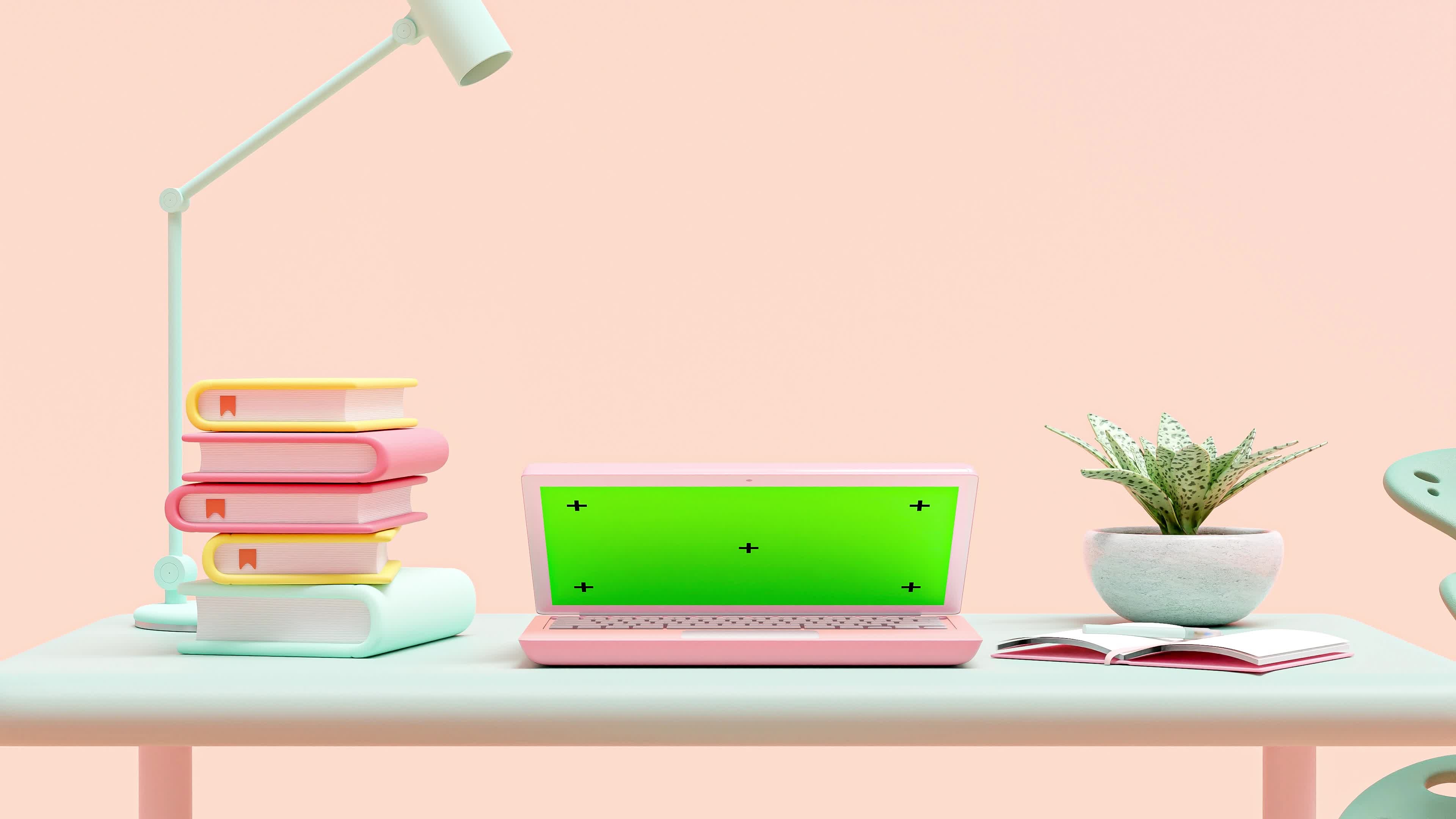 Pink laptop mockup, Green screen animation, 3840x2160 4K Desktop