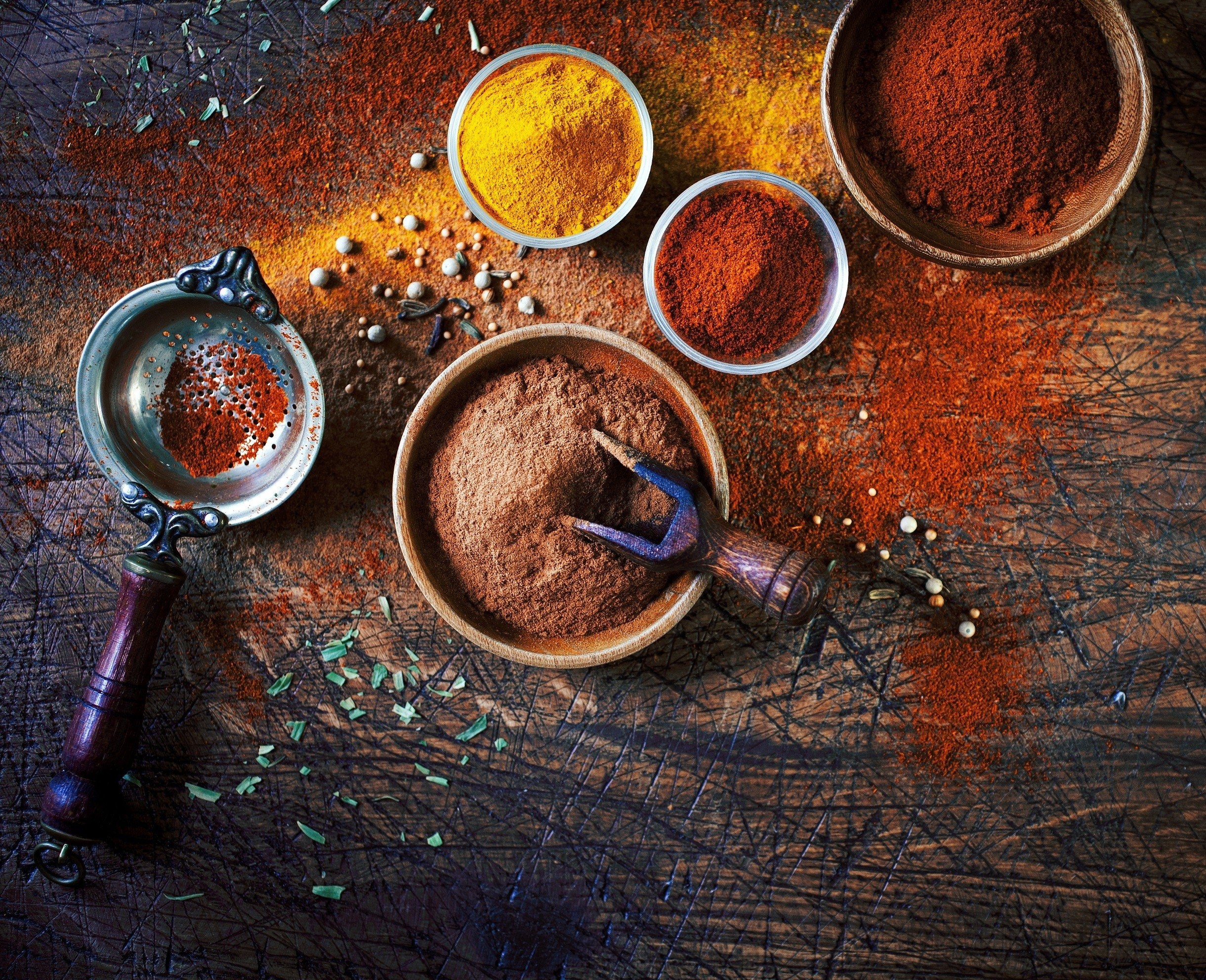 Spices: Paprika, A spice made from dried and ground red peppers. 2450x1990 HD Background.