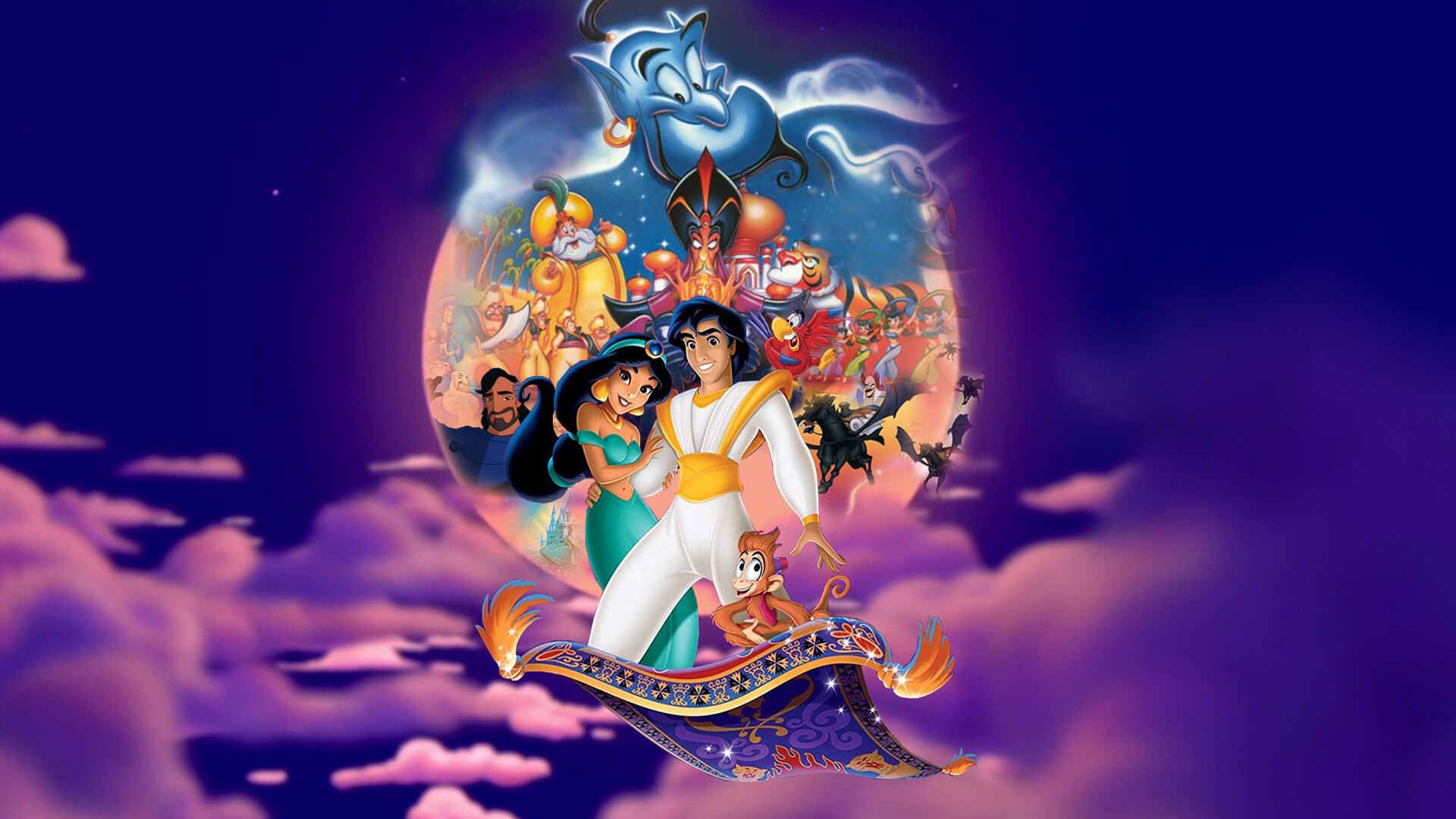 Aladdin (Cartoon): One of Disney's finest animated family films, Genie. 1920x1080 Full HD Background.