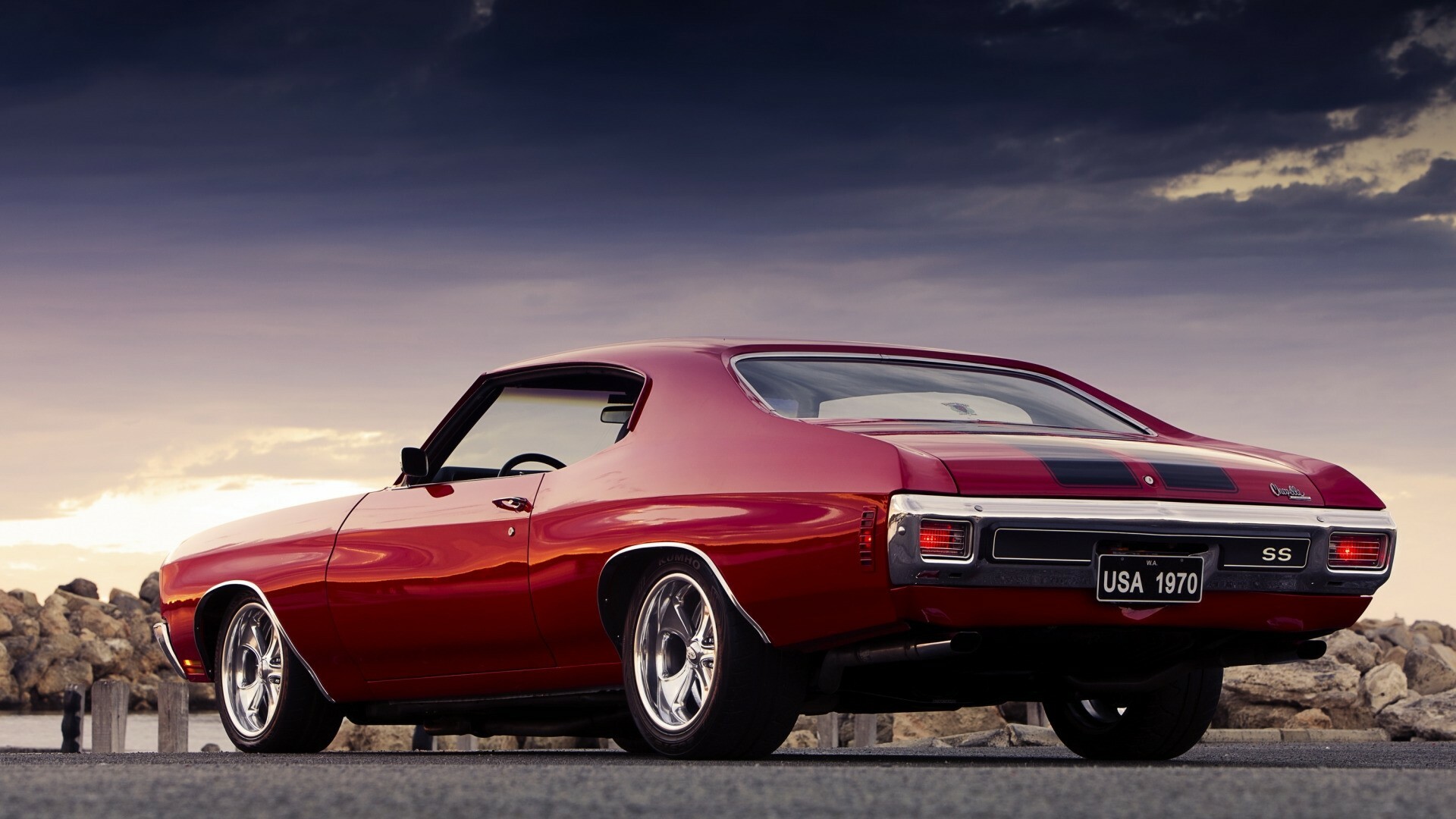 Chevrolet: The Chevelle is a mid-sized automobile that was produced by the company in three generations for the 1964 through 1978 model years. 1920x1080 Full HD Background.