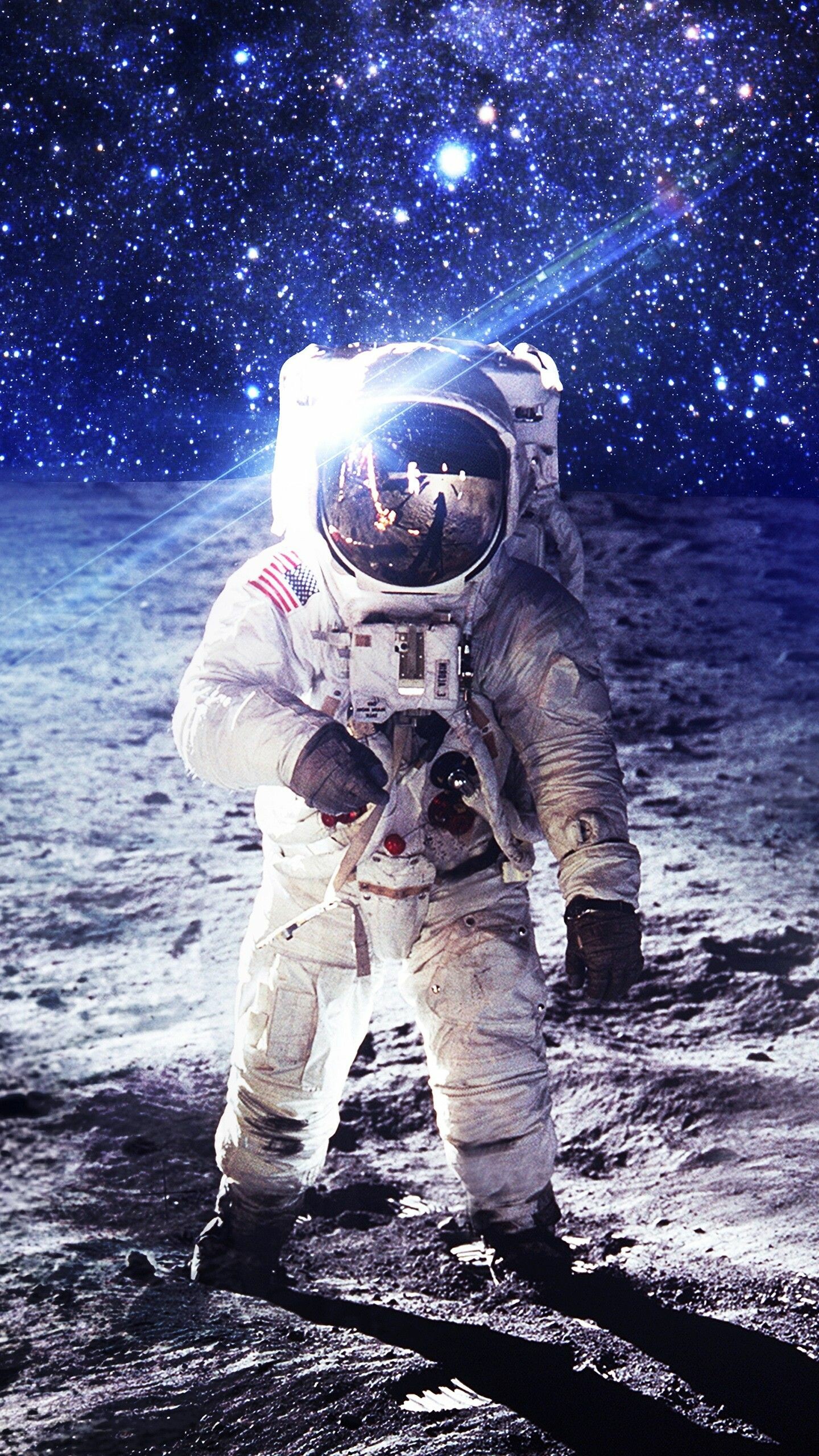 Neil Armstrong: A commander of Apollo 11, piloted the lunar module to a safe landing on the Moon's surface. 1440x2560 HD Background.