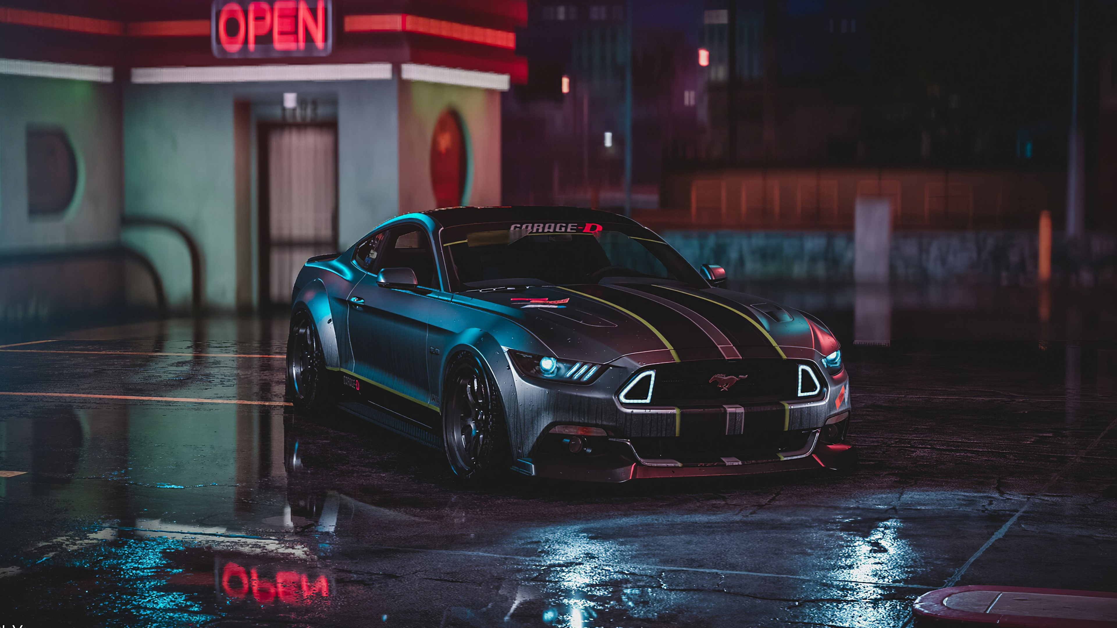 Ford Mustang, Ford Mustang GT, Neon harmony, 3840x2160 4K Desktop