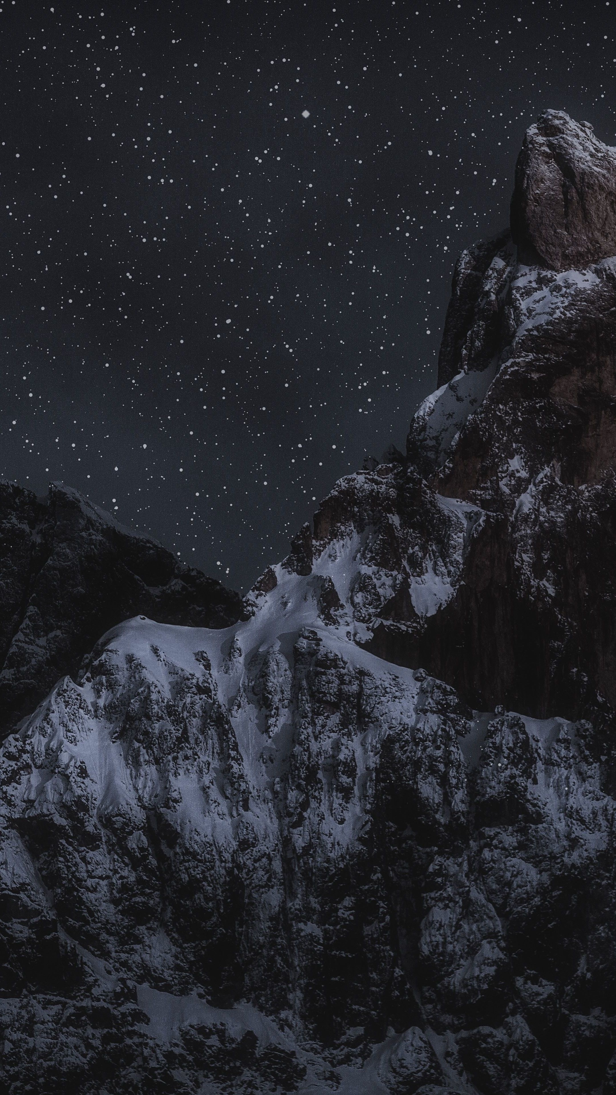 Starry mountains, Night sky, Rocky peaks, Natural splendor, Wilderness at night, 2160x3840 4K Phone