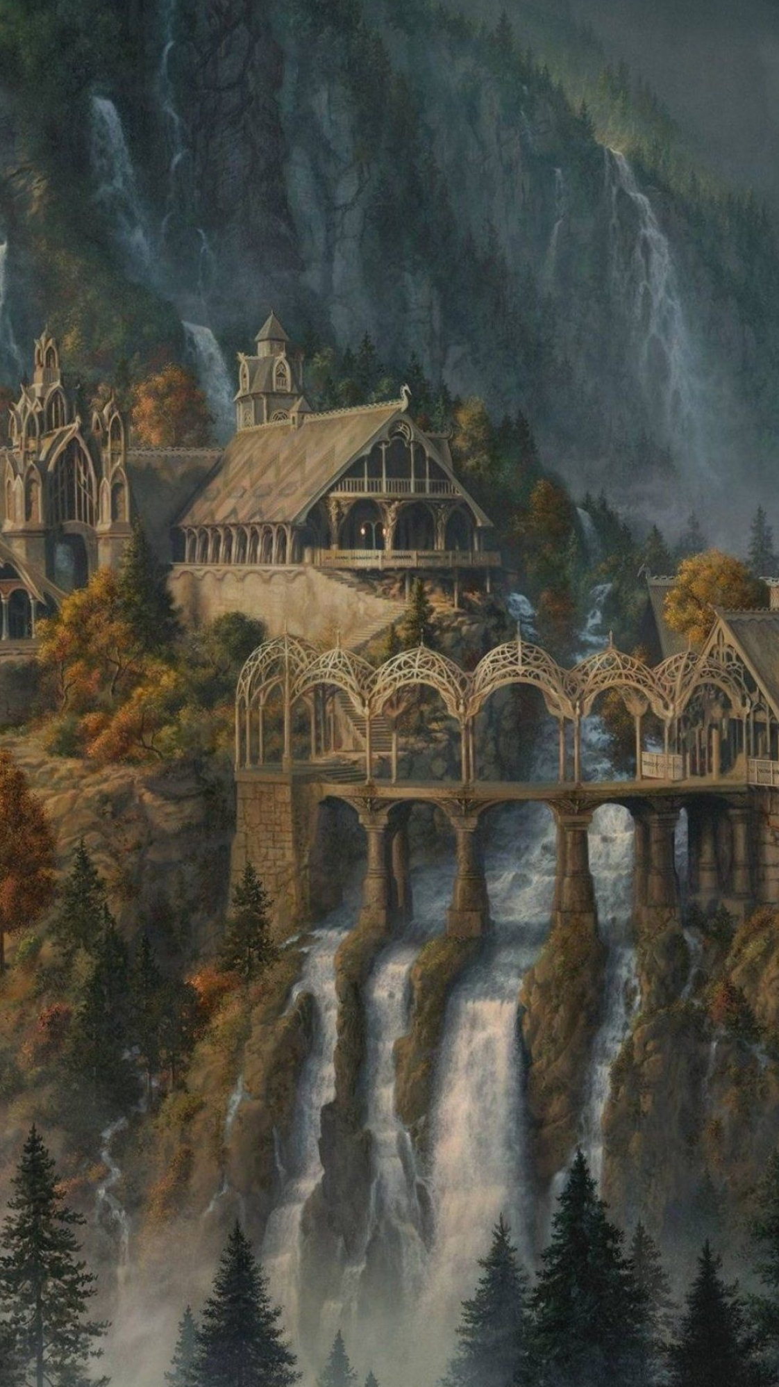 Rivendell, LOTR wallpaper, Fantasy landscape, Middle-earth castle, 1130x2000 HD Handy