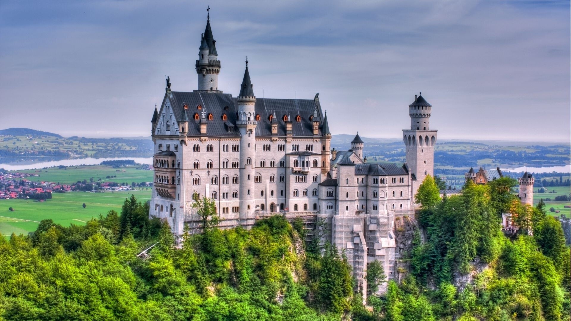 Neuschwanstein Castle: One of Germany's most visited sites, Bavaria. 1920x1080 Full HD Background.