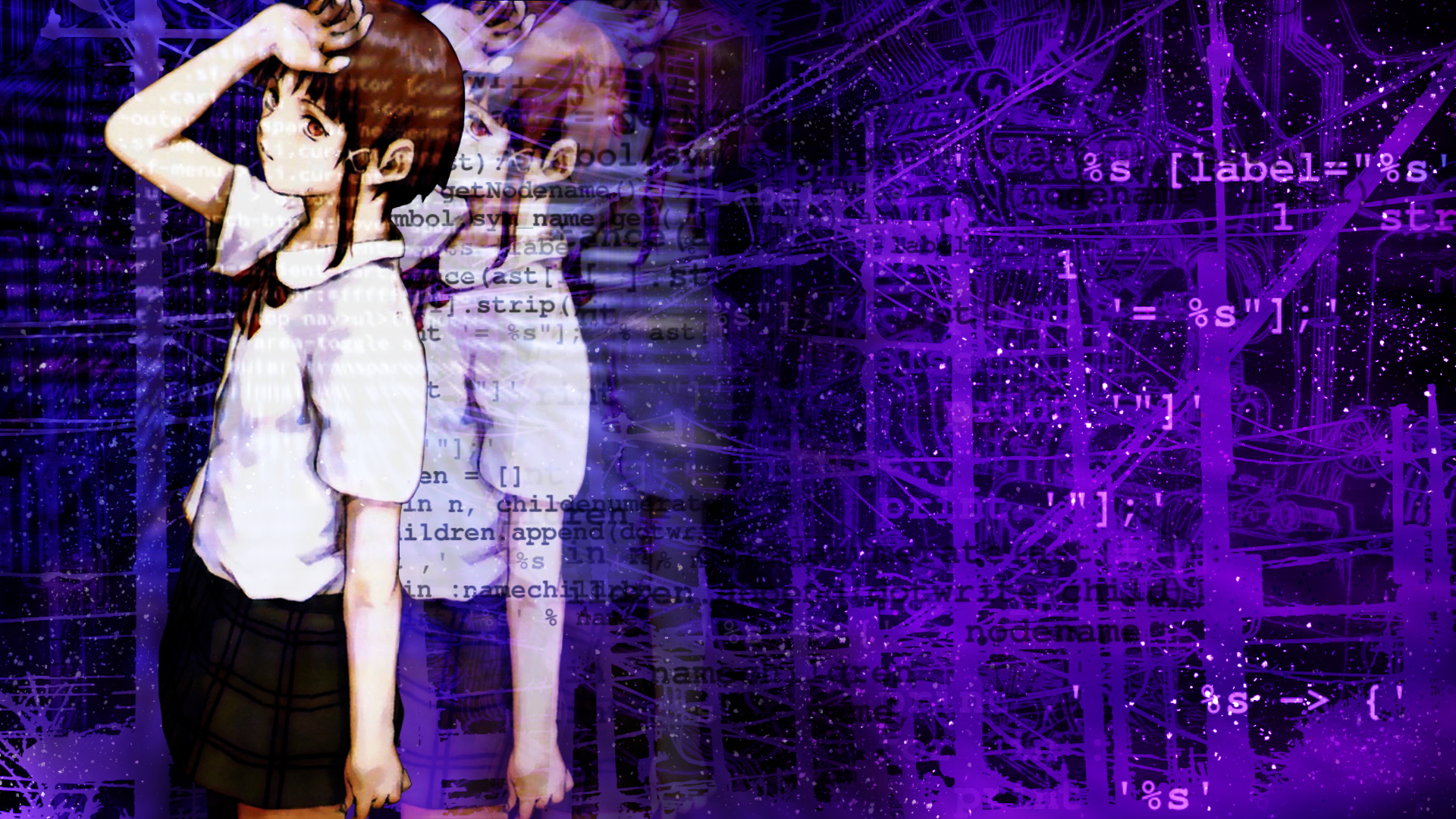 Lain Iwakura, Emotional anime girls, Manga aesthetics, Wallpaper resolution, 1920x1080 Full HD Desktop
