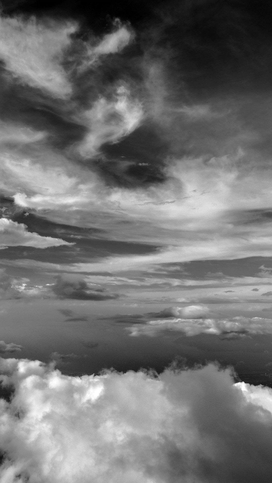 Gray Cloudy Sky: Black and white, The formation of clouds, Falling precipitation, Atmospheric layer. 1080x1920 Full HD Wallpaper.