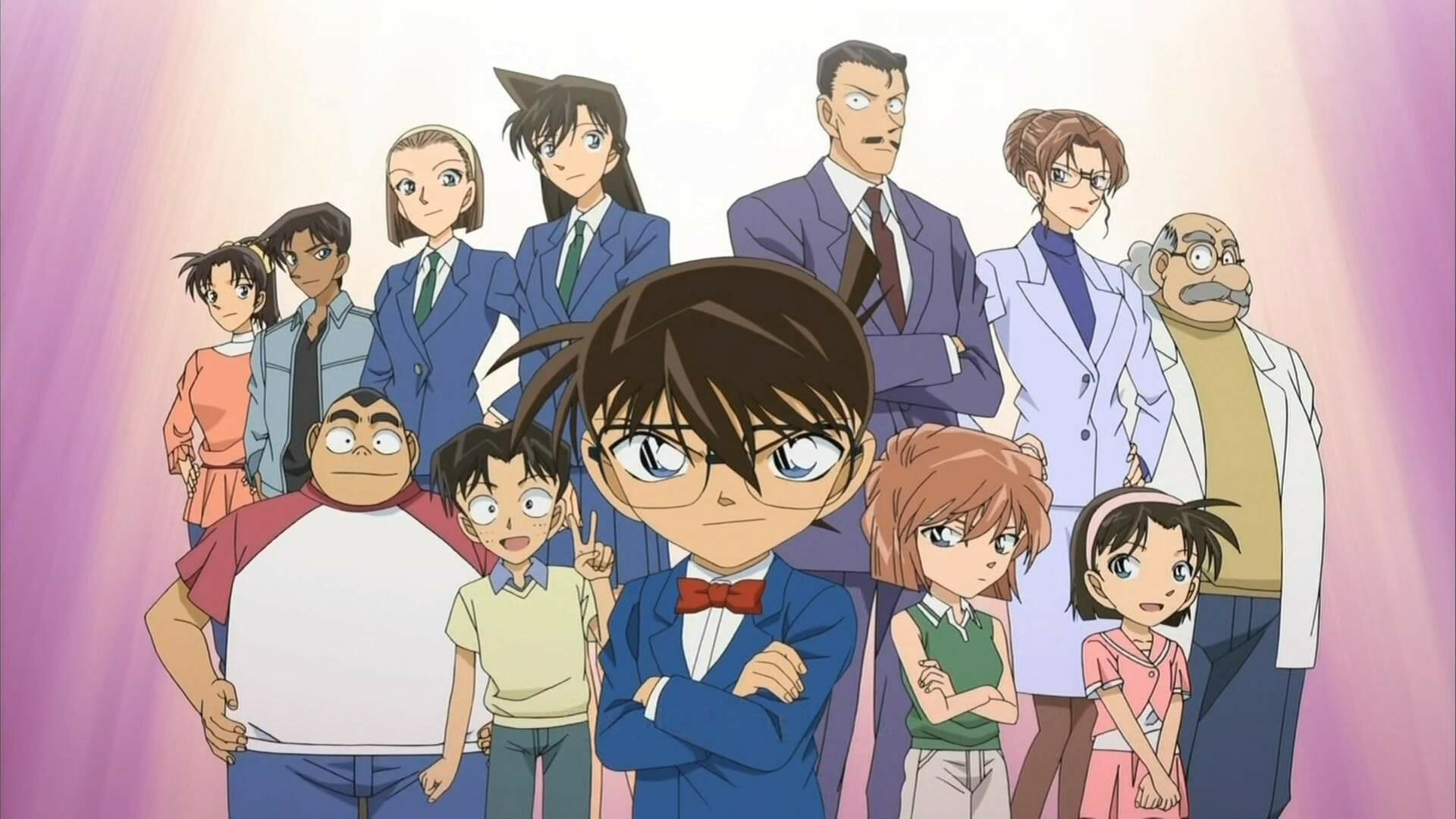 Detective Conan: Shinichi Kudo, Ran Mouri, Kogoro Mouri, Ayumi Yoshida, Mitsuhiko Tsuburaya. 1920x1080 Full HD Wallpaper.