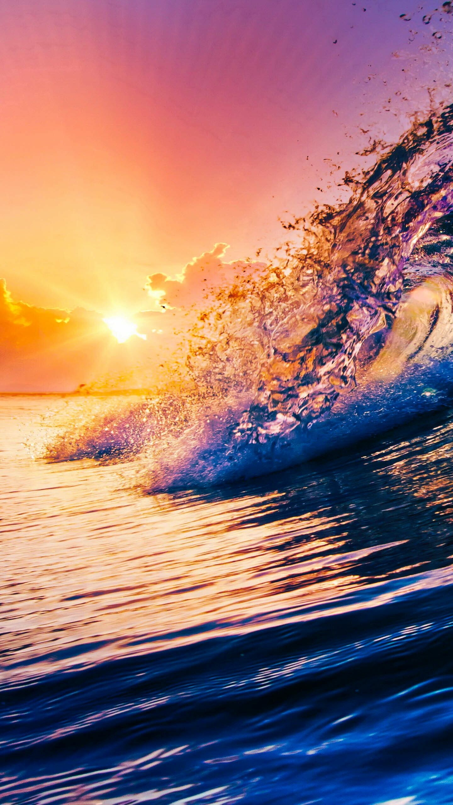 Ocean waves, Sonne Wallpaper, 1440x2560 HD Handy