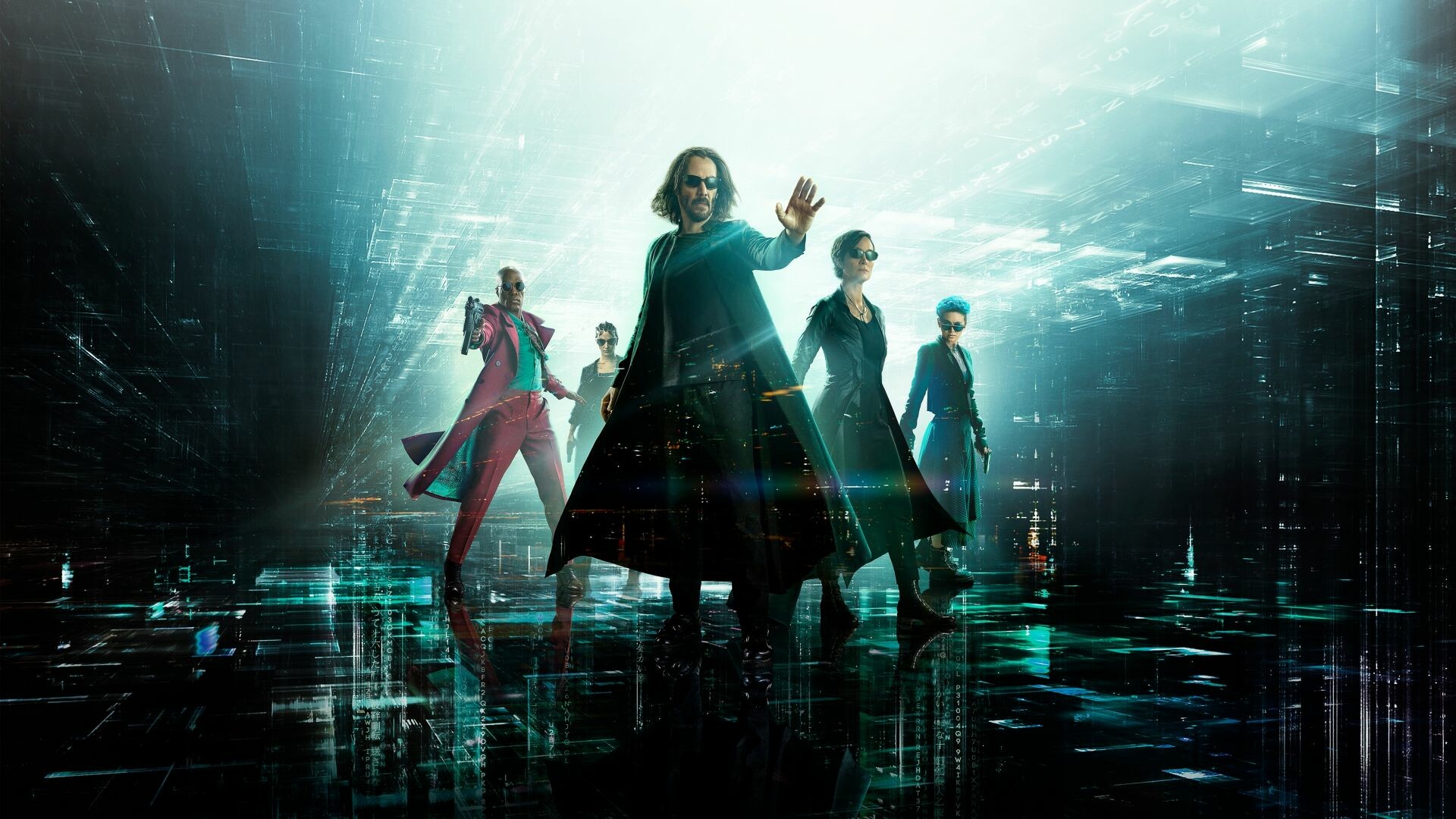 Matrix Franchise: Resurrections, The fourth installment, Film poster. 1920x1080 Full HD Background.