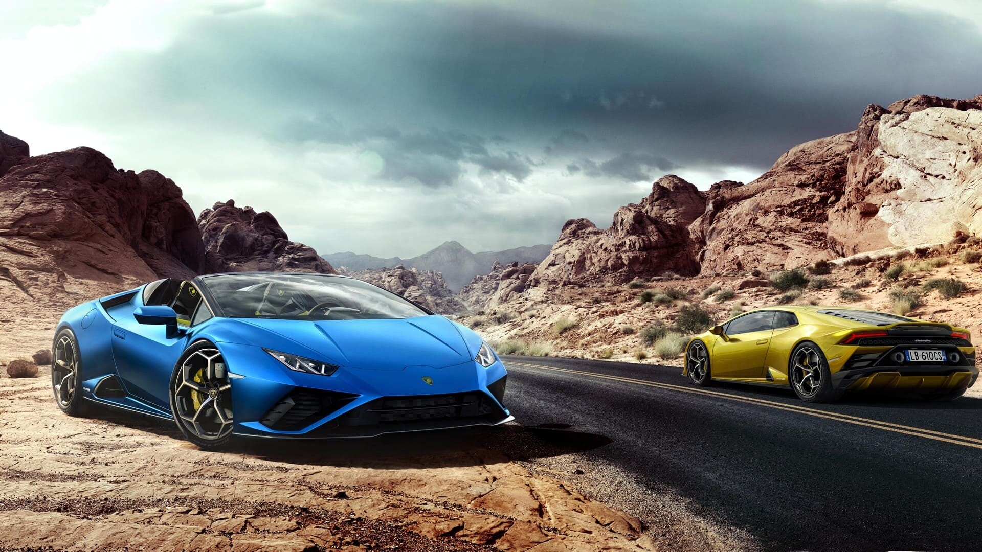 Lamborghini: The company produces the V12-powered Aventador and the V10-powered Huracan. 1920x1080 Full HD Background.