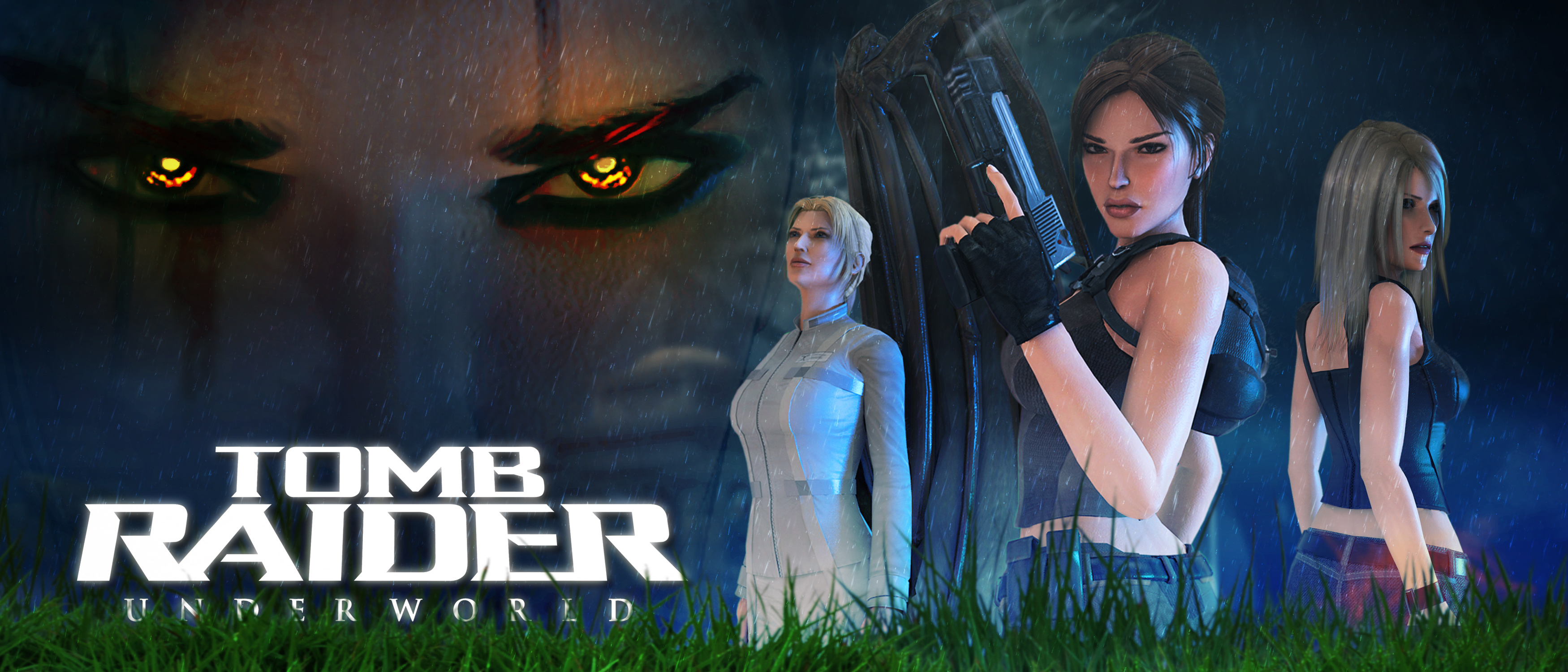Tomb Raider: Underworld, Striking poster art, Captivating artwork, Impressive visuals, 3500x1500 Dual Screen Desktop