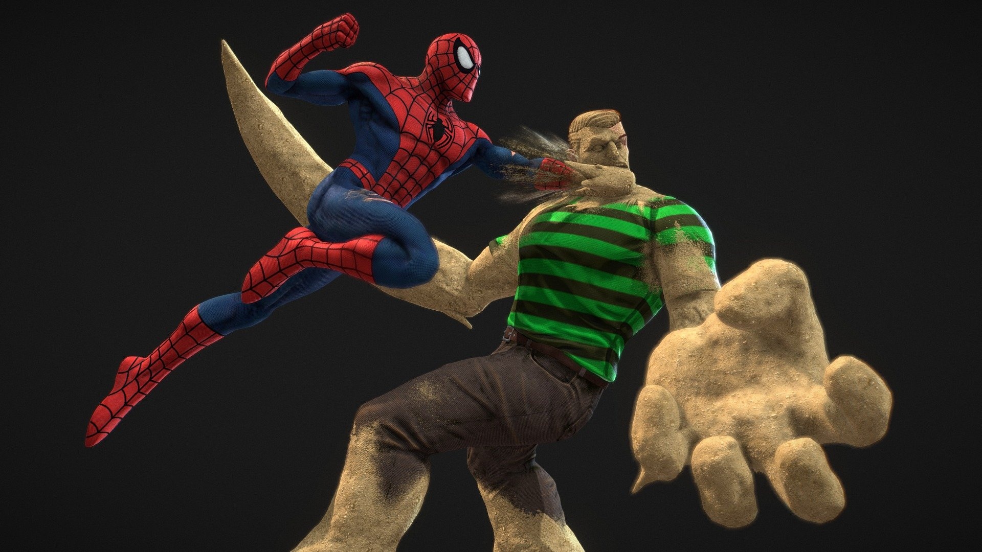 Spider Man vs Sandman, Royalty-free 3D model, Anderson Barges, Sketchfab store, 1920x1080 Full HD Desktop