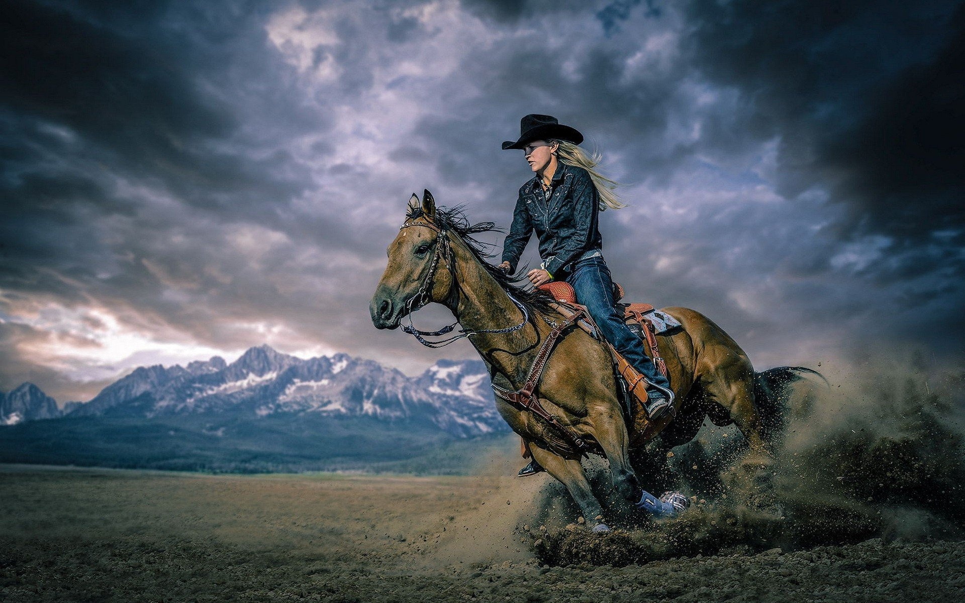 Equitation: A classic Western American style of horsemanship performed by a girl. 1920x1200 HD Wallpaper.