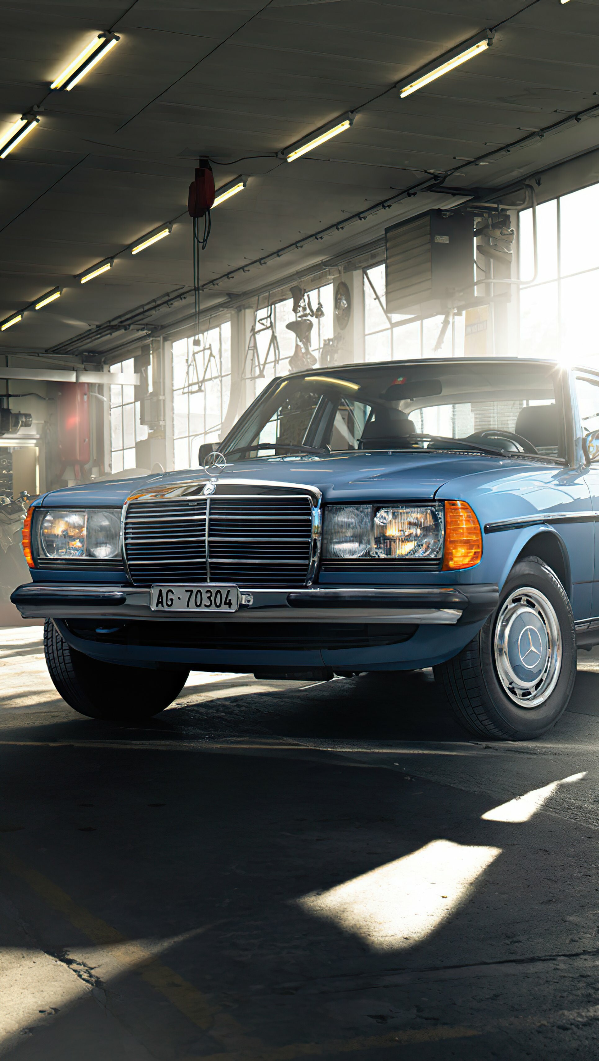 Mercedes-Benz: W123 Classic car, The company has Joint venture in Naberezhnye Chelny, Russia (jointly Kamaz). 1930x3420 HD Background.
