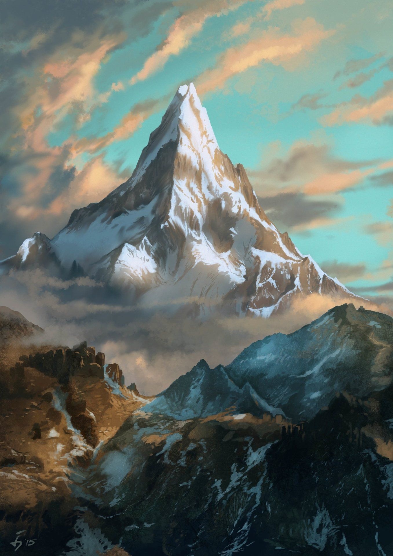 Erebor, Denny Ibnu paintings, Fantasy landscape, Mountain art, 1360x1920 HD Handy