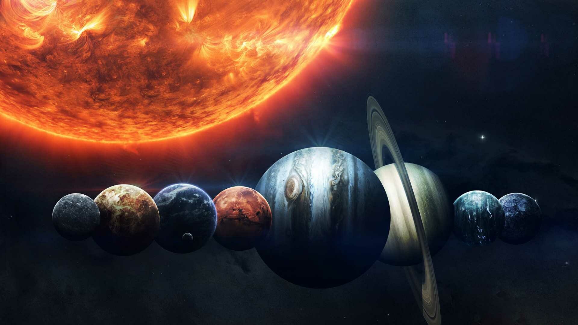 Planet: Solar System, The gravitationally bound system of the Sun and the objects that orbit it. 1920x1080 Full HD Wallpaper.