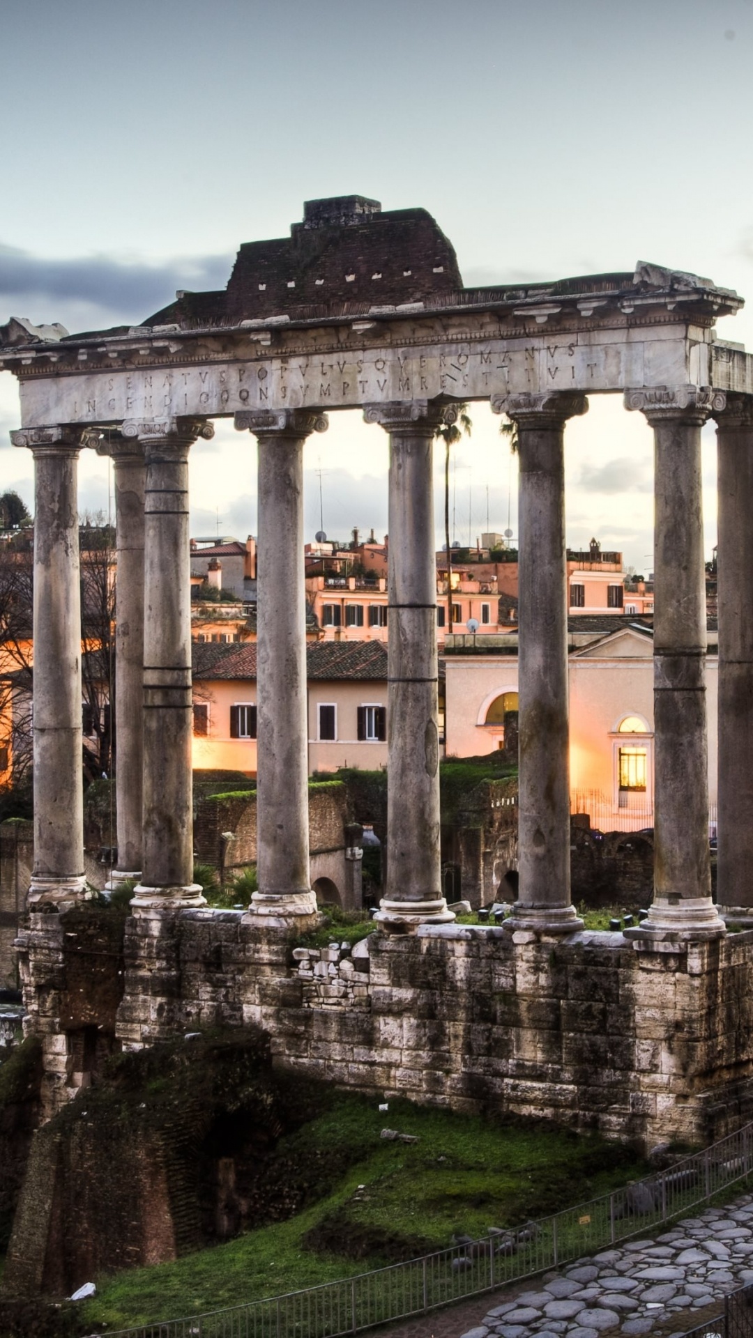 Rome: Roman Forum, ancient Rome’s showpiece center, a majestic quarter of temples, squares, and churches. 1080x1920 Full HD Background.