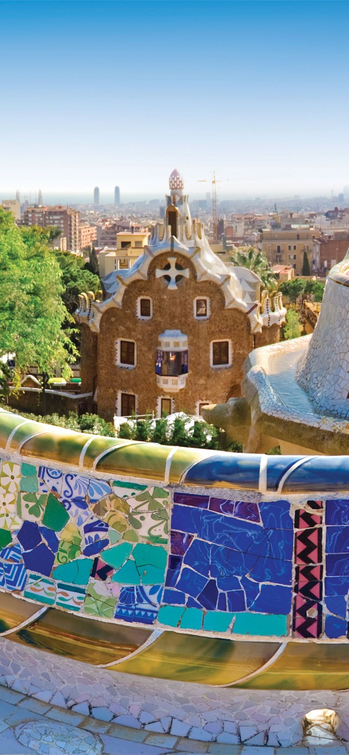 Parc Guell, Barcelona, Artistic masterpiece, Unique architecture, 1130x2440 HD Phone