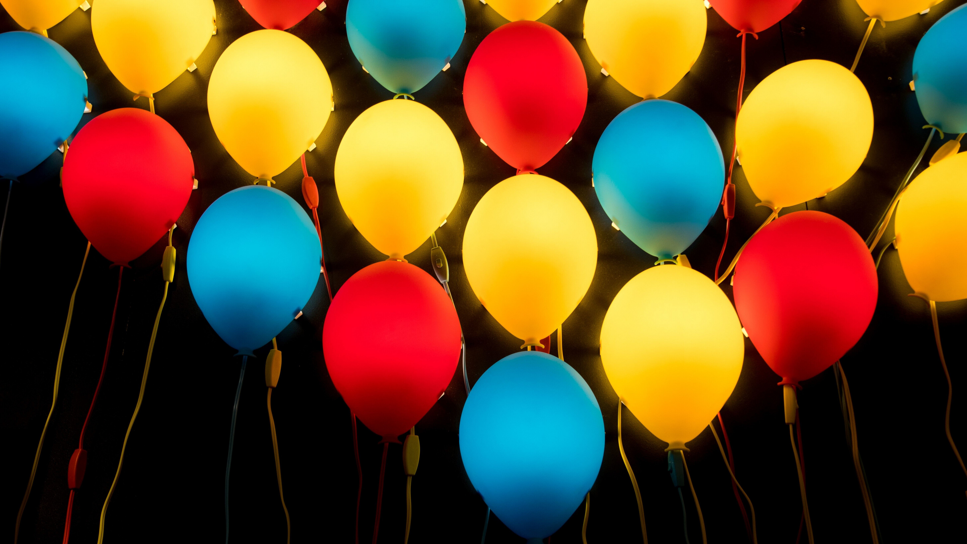 Balloons: Colorful, Can be inflated with helium, hydrogen, nitrous oxide, oxygen, and air. 3840x2160 4K Wallpaper.